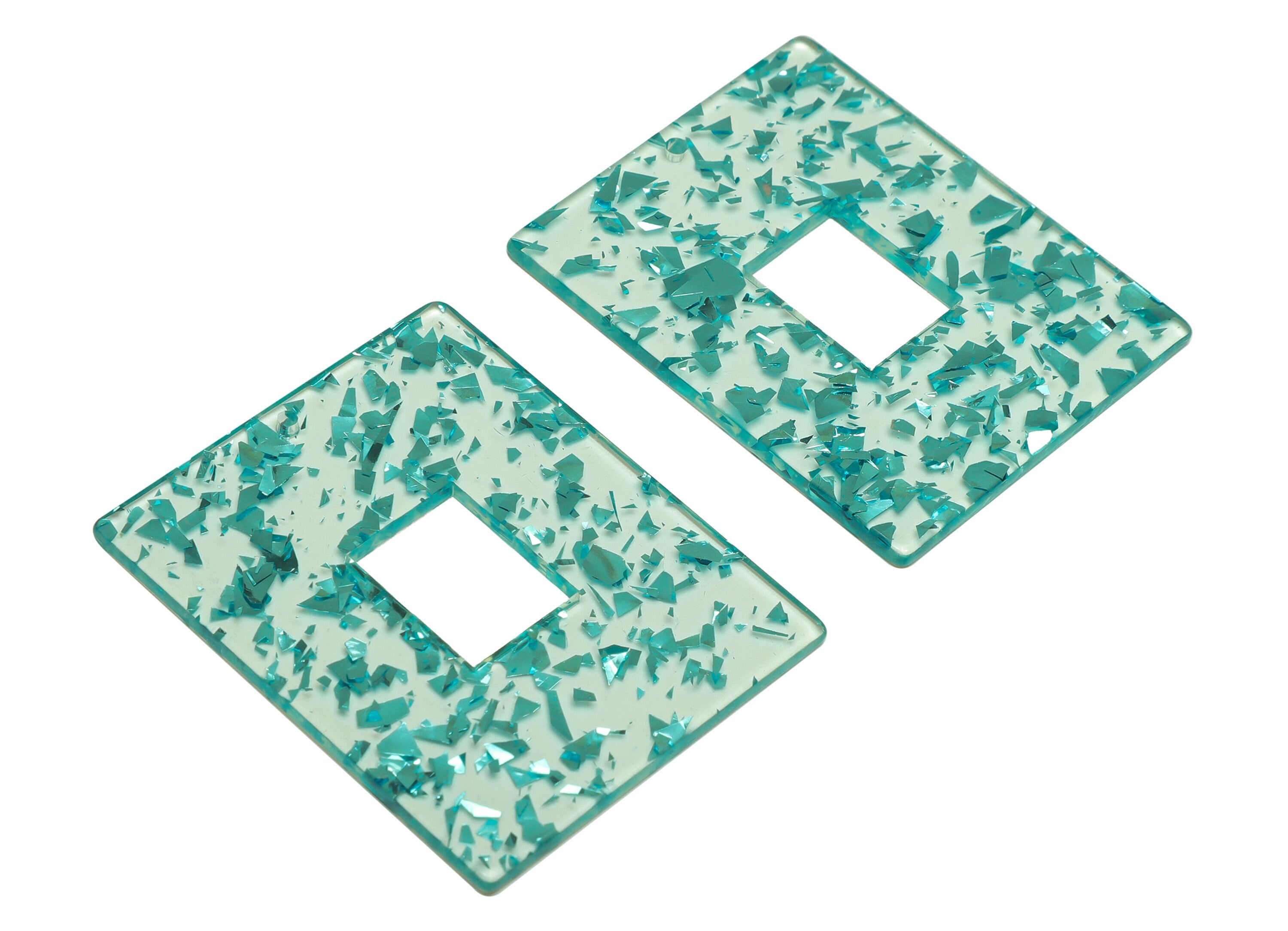 Acrylic Rectangle Charm - Transparent Confetti Pendant - Big Rectangle Earring Charm - Jewelry Making - Code: A935- 49x40x2mm - AC2614-A935 - DOMEDBAZAAR