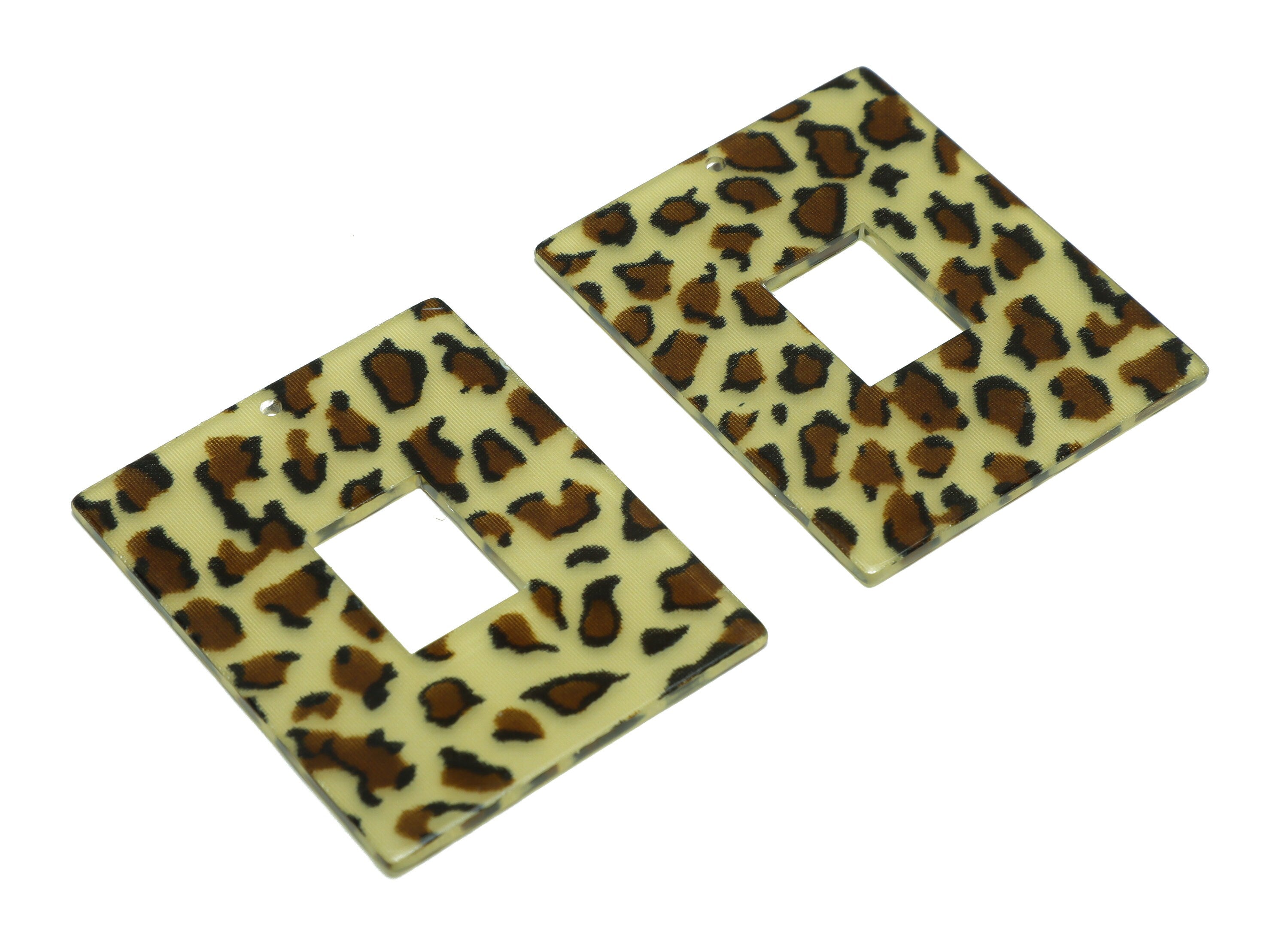 Acrylic Rectangle Charm - Leopard print Pendant - Acrylic Earring Charm - Jewelry Making - Code: A128 - 48.65x39.48x2.35mm - AC2614-A128 - DOMEDBAZAAR