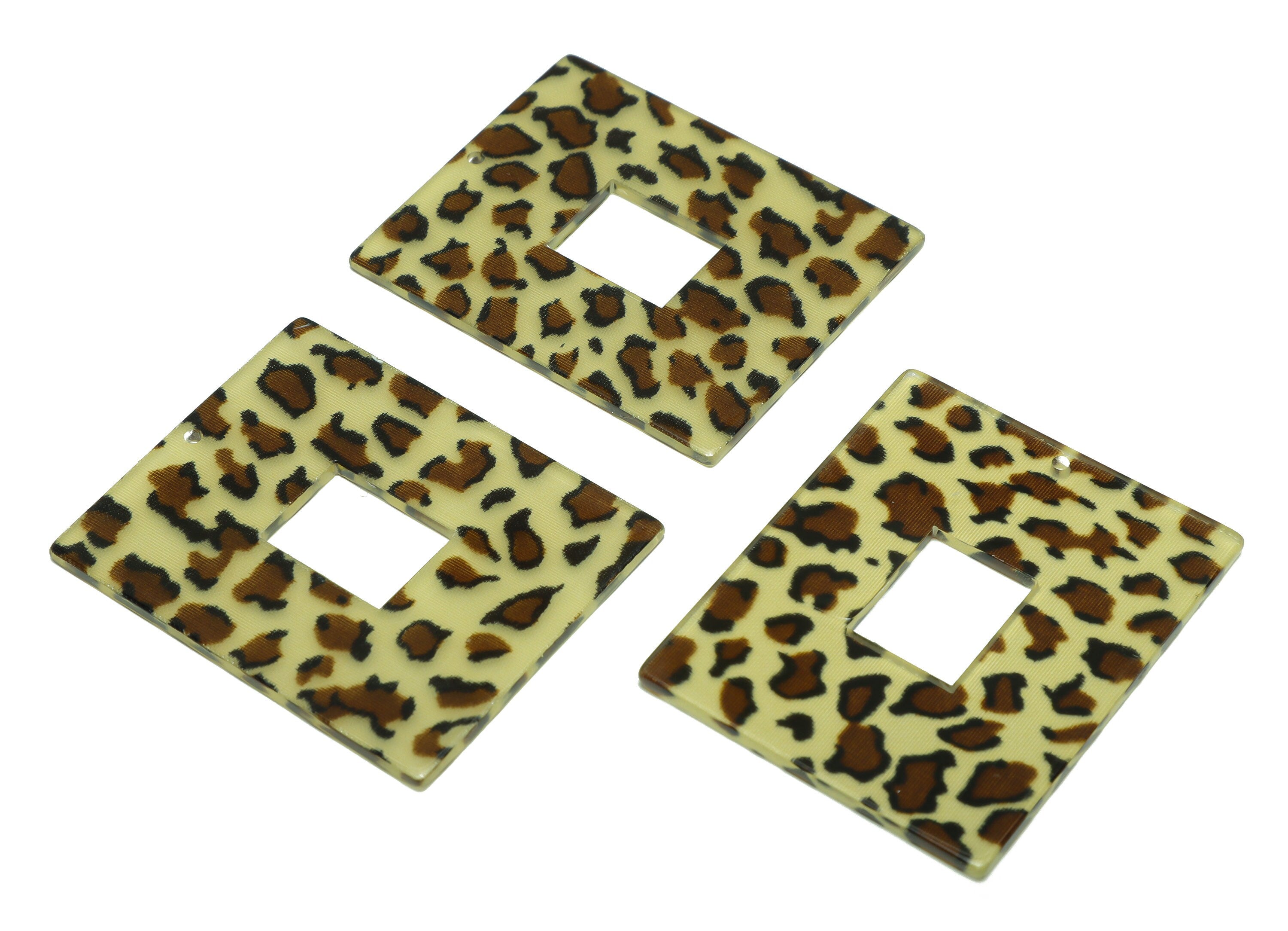 Acrylic Rectangle Charm - Leopard print Pendant - Acrylic Earring Charm - Jewelry Making - Code: A128 - 48.65x39.48x2.35mm - AC2614-A128 - DOMEDBAZAAR
