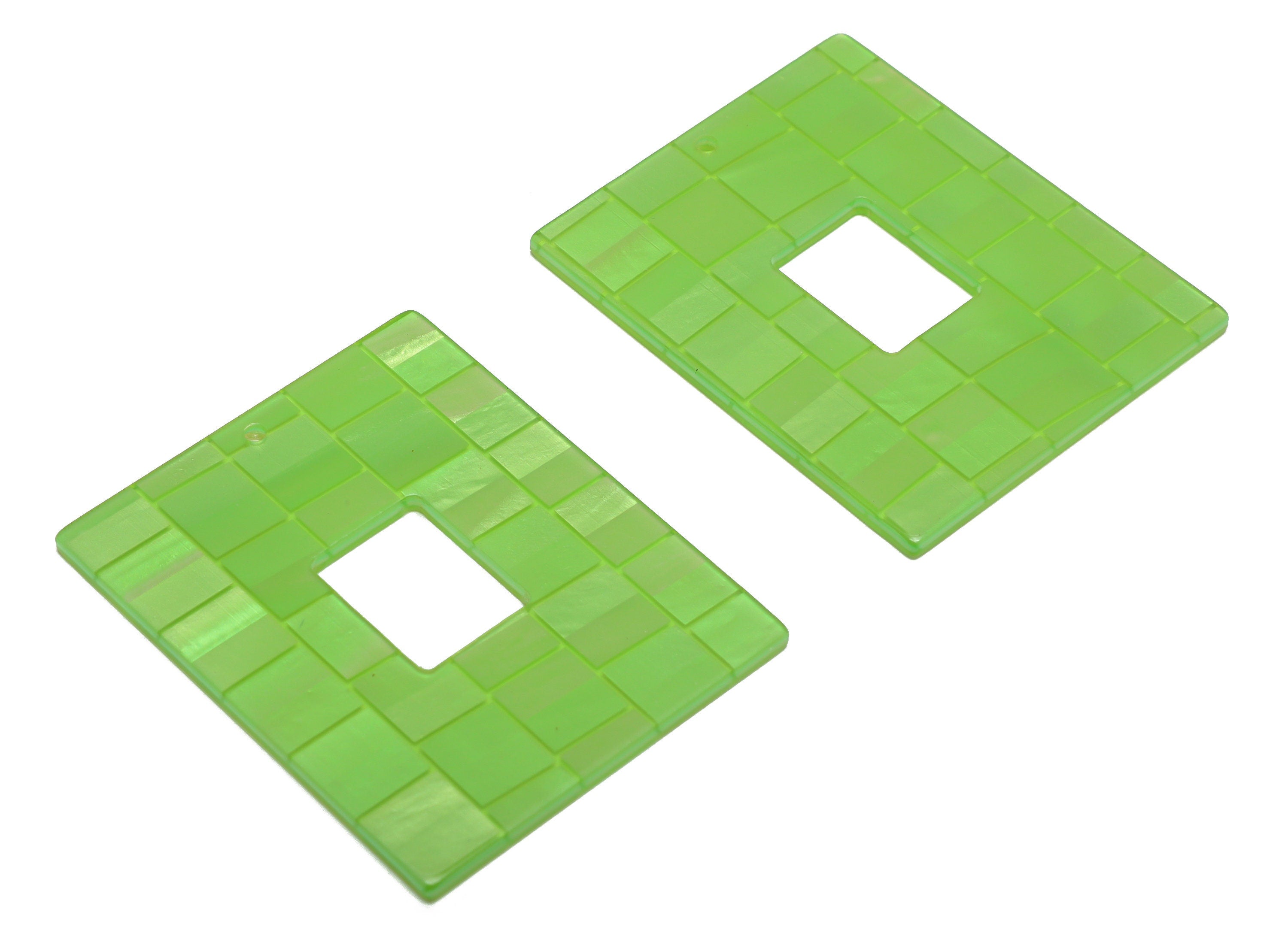 PVC Rectangle Charm - Rectangle Plaid Green Pendant - PVC Earring Charm - Jewelry Making - Code:A950 - 49.37x40.09x2.5mm - AC2614-A950 - DOMEDBAZAAR