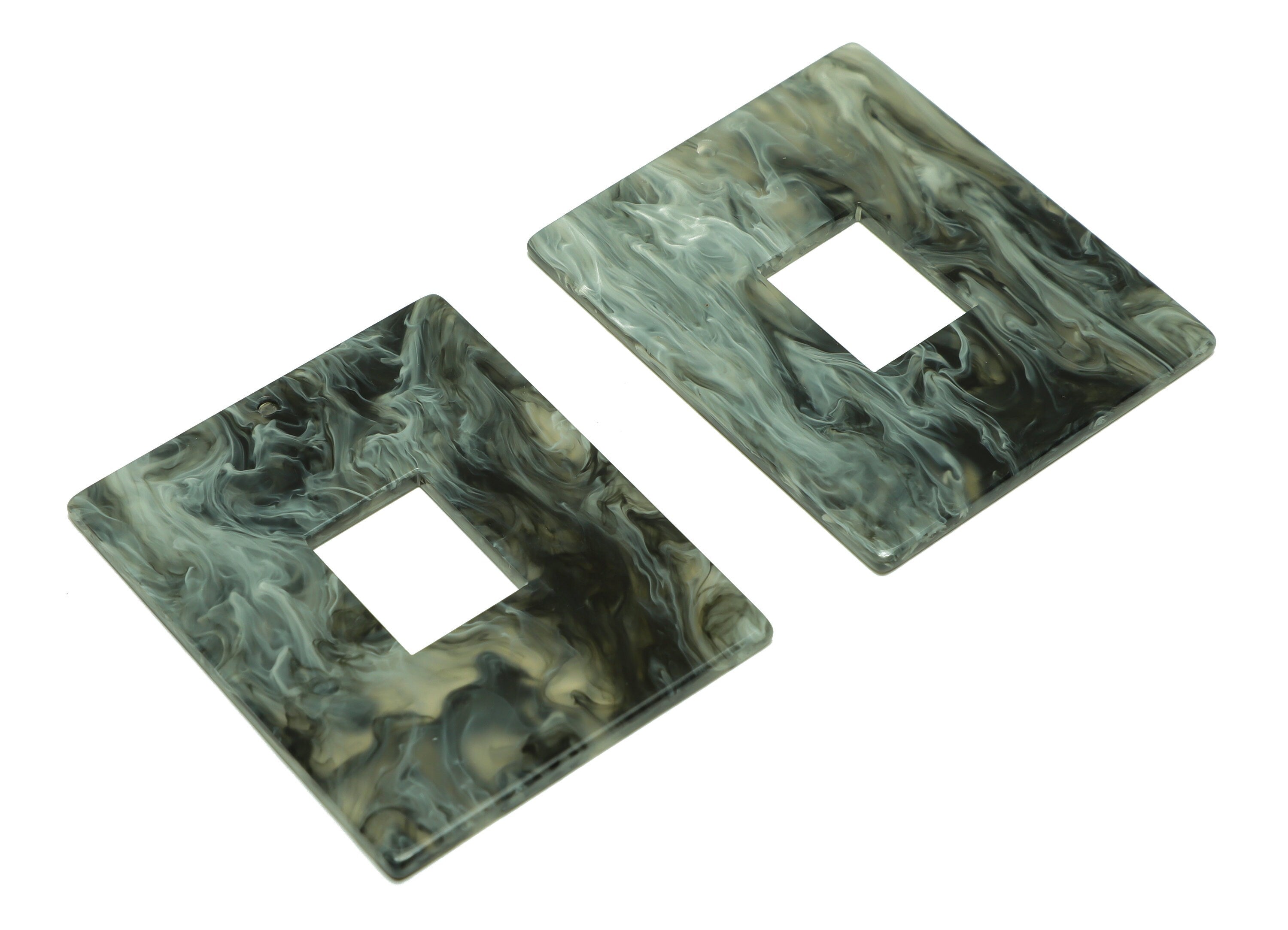 Acrylic Rectangle Charm - Acrylic Black White Pendant - Acrylic Earring Charm - Marbling Pattern - Code:A939 - 49x39.89x2mm - AC2614-A939 - DOMEDBAZAAR
