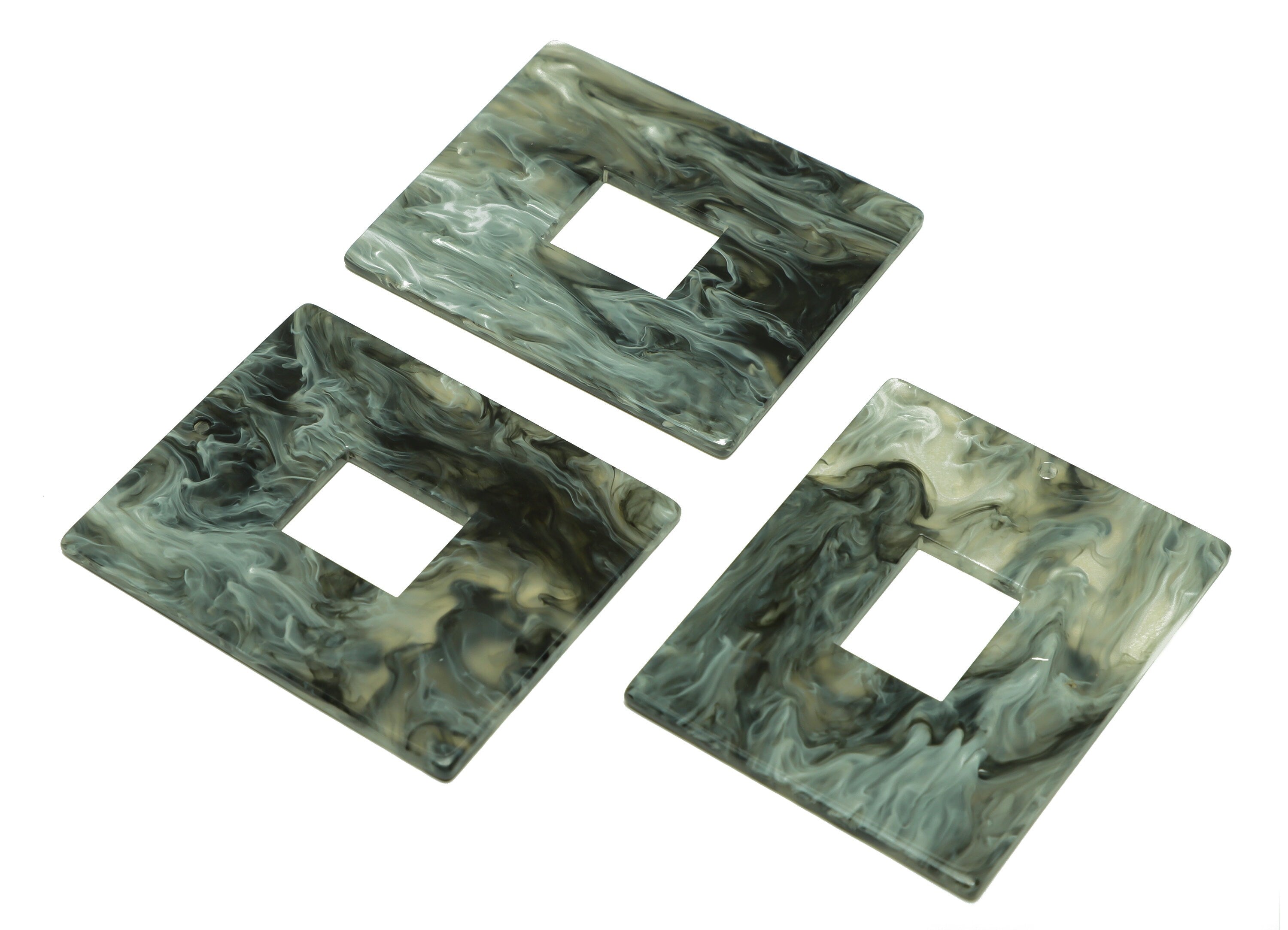 Acrylic Rectangle Charm - Acrylic Black White Pendant - Acrylic Earring Charm - Marbling Pattern - Code:A939 - 49x39.89x2mm - AC2614-A939 - DOMEDBAZAAR