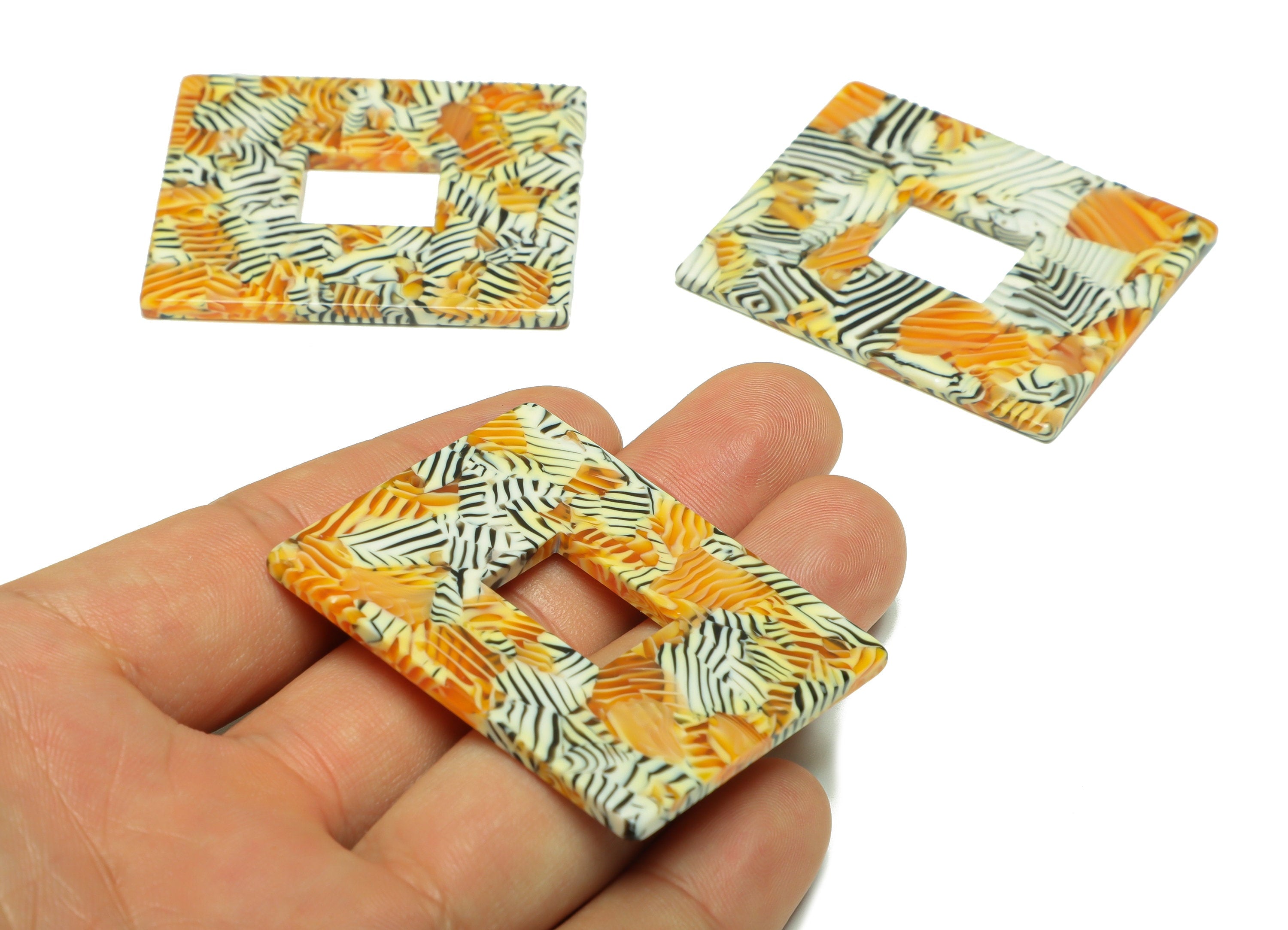 Acetate Rectangle Charm -Acetate Big Rectangle Pendant - Acetate Zebra Print Earring Charm - Code:A504 - 49x39.89x2mm - AC2614-A504 - DOMEDBAZAAR