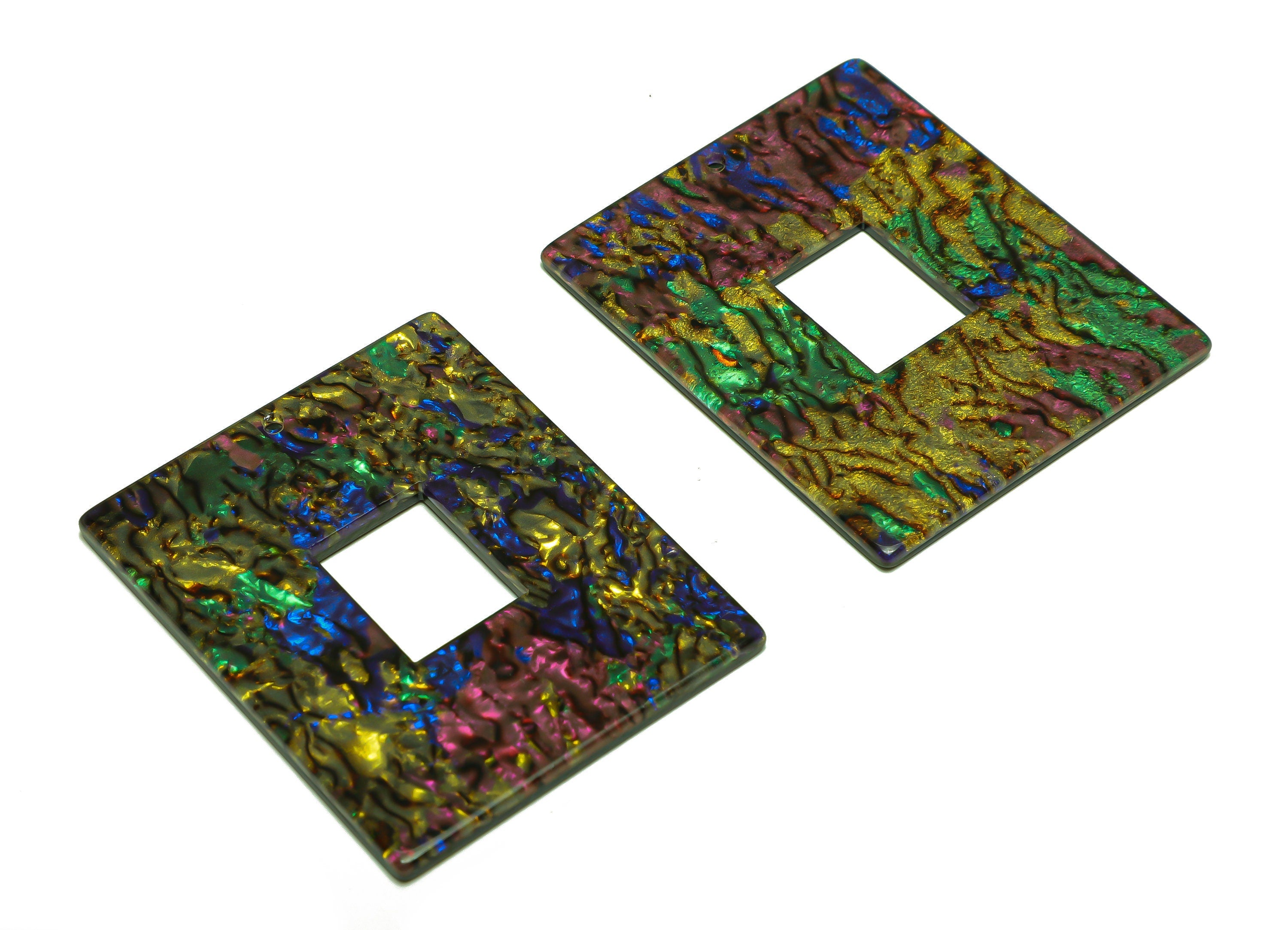 Acrylic Rectangle Charm - Acrylic Rainbow Pendant - Acrylic Earring Charm - Abalone Looking - Code:A652 - 49x39.89x2mm - AC2614-A652 - DOMEDBAZAAR