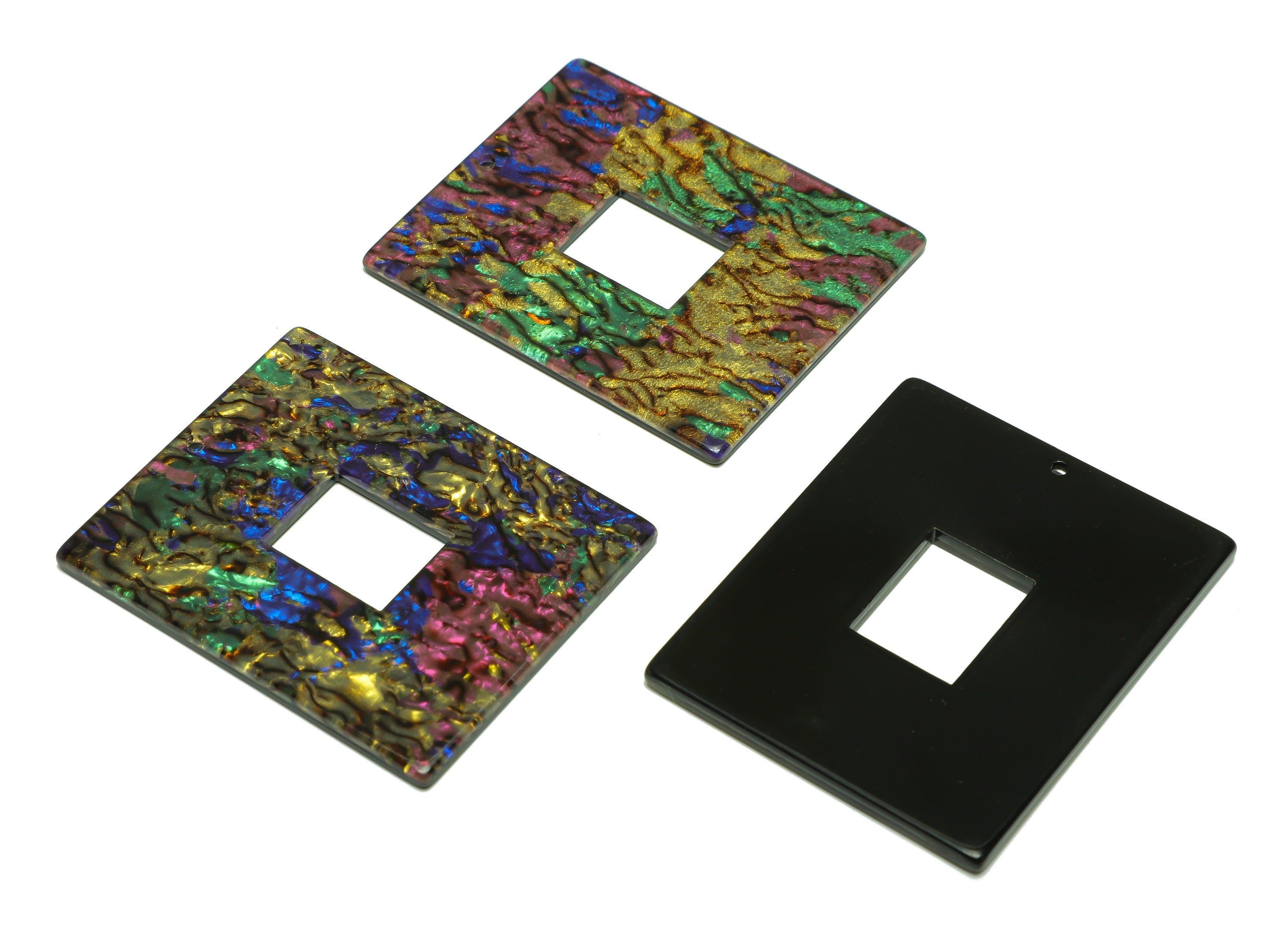 Acrylic Rectangle Charm - Acrylic Rainbow Pendant - Acrylic Earring Charm - Abalone Looking - Code:A652 - 49x39.89x2mm - AC2614-A652 - DOMEDBAZAAR