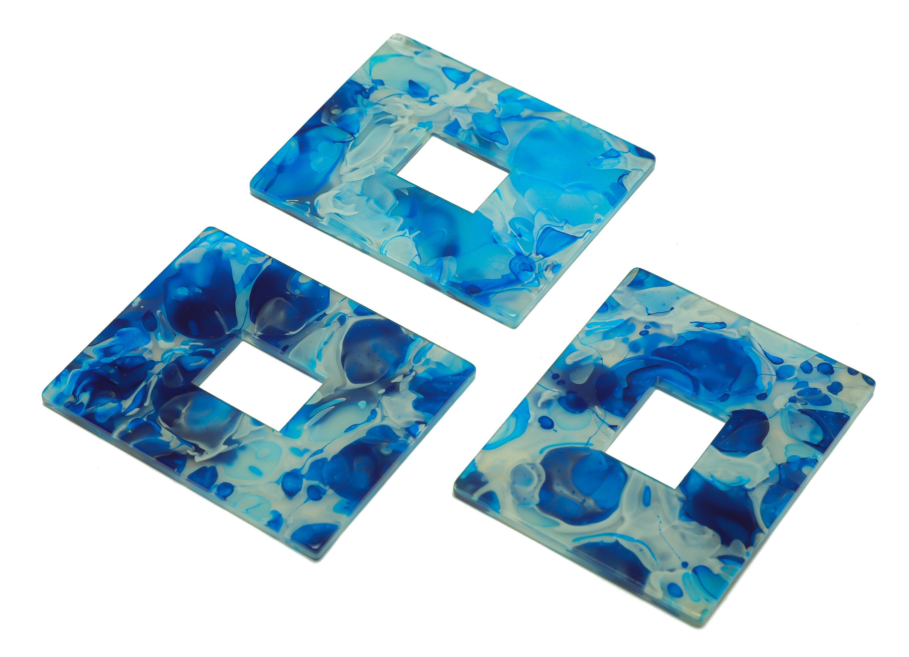Acrylic Rectangle Charm - Acrylic Ocean Blue Pendant - Acrylic Earring Charm - Marbling Pattern - Code:A955 - 49x39.89x2mm - AC2614-A955 - DOMEDBAZAAR