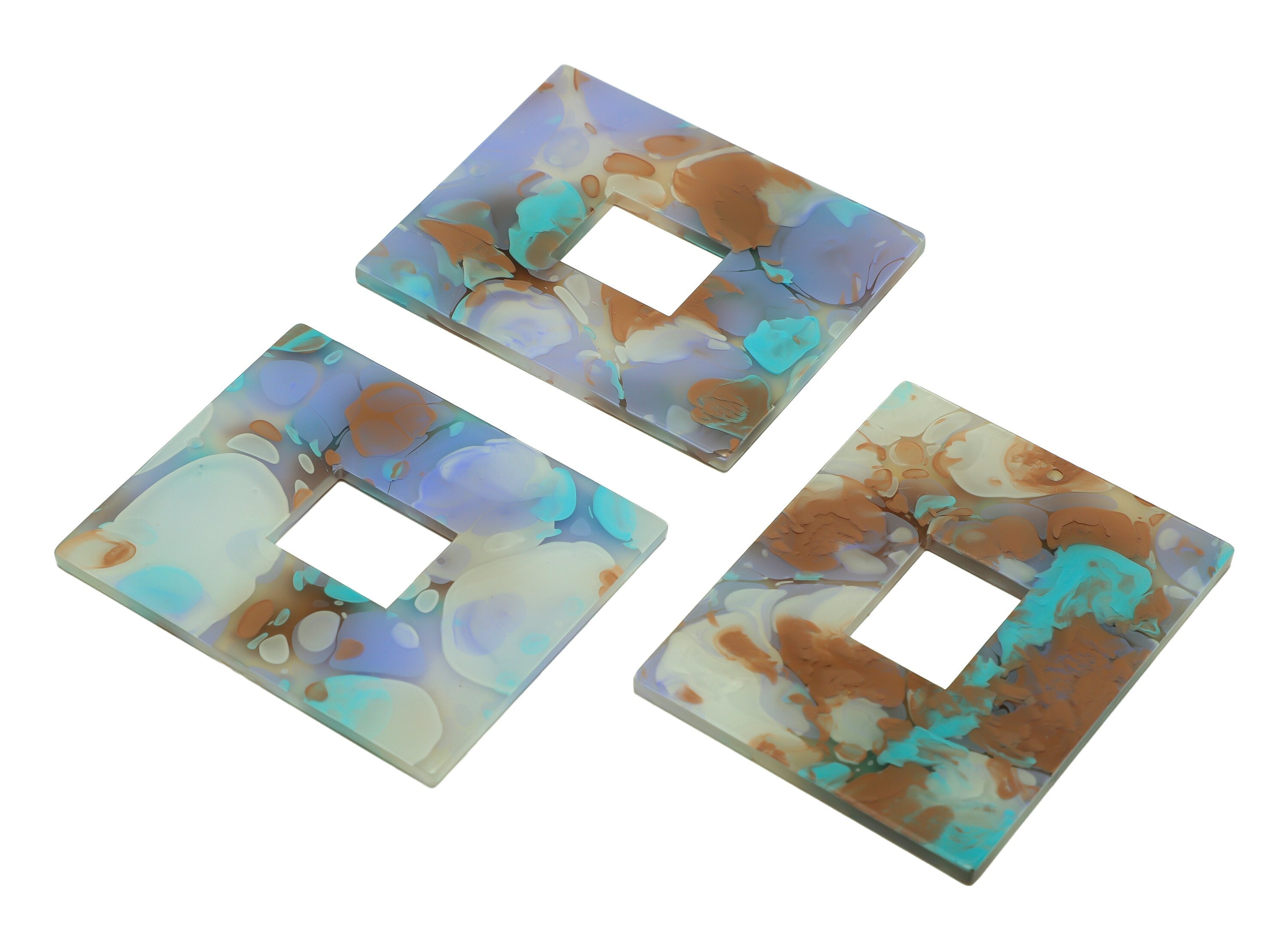Acrylic Rectangle Charm - Acrylic Rainbow Pendant - Acrylic Earring Charm - Marbling Pattern - Code:A584 - 49x39.89x2mm - AC2614-A584 - DOMEDBAZAAR