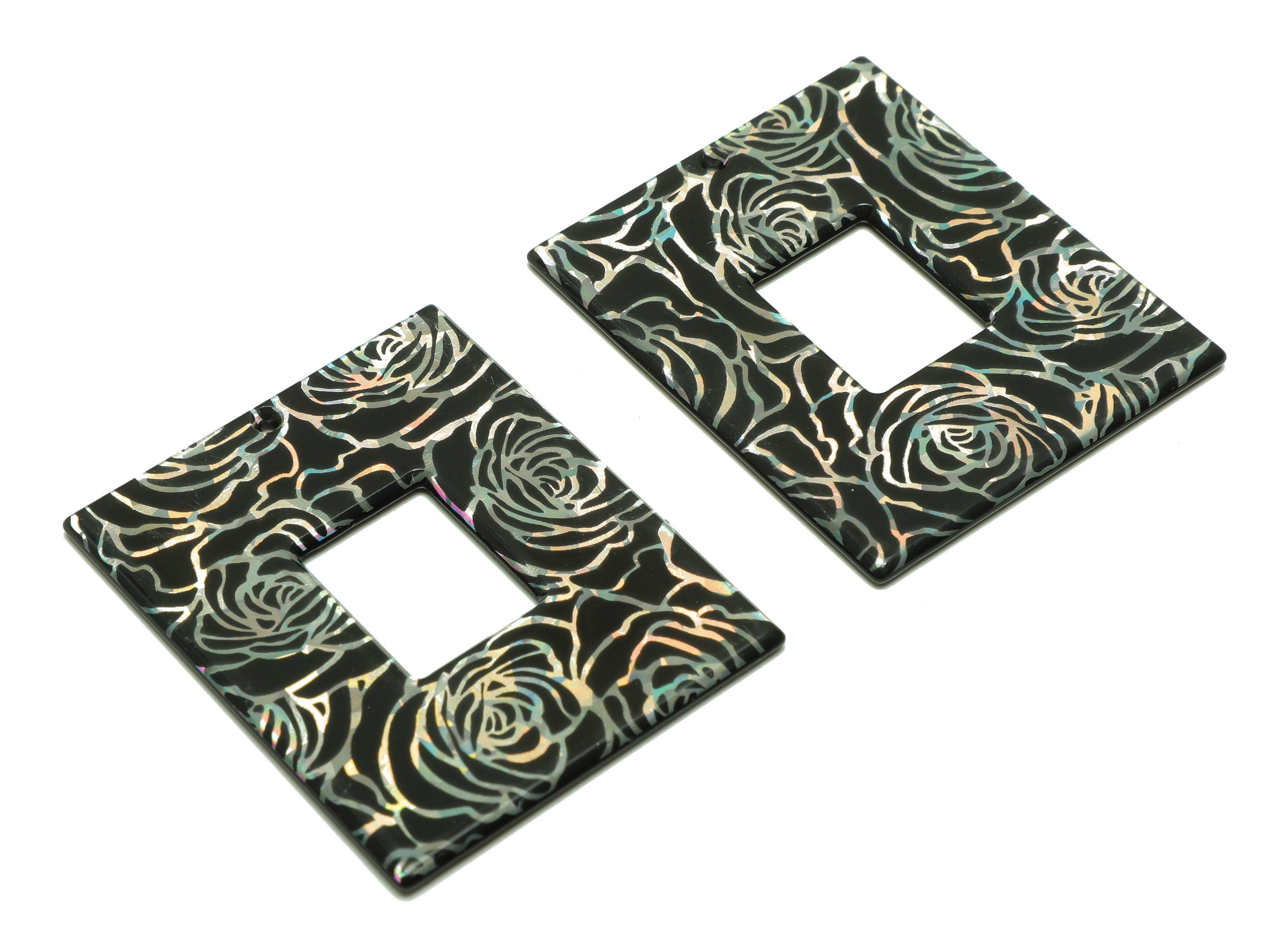 PVC Rectangle Charm - Rectangle Rose Pendant - PVC Earring Charm - Jewelry Making - Code:A559 - 49x40x 2.42mm - AC2614-A559 - DOMEDBAZAAR