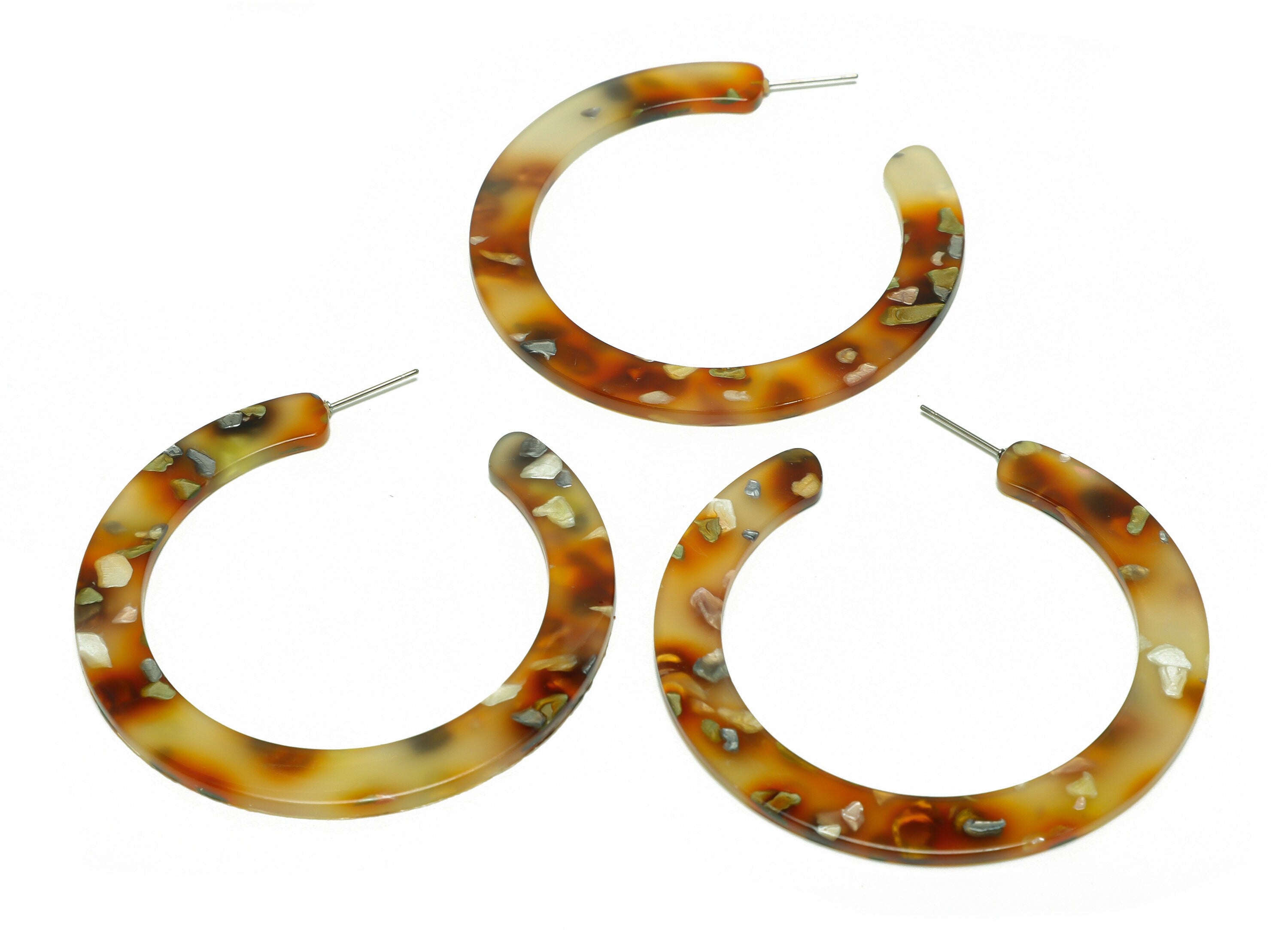Acrylic Open Hoop Earrings Stud - Acrylic Hoop Earring - Acrylic Round Earring Post - Open Circle - Color Code:607 - 62x60x2mm - AC2615-A607 - DOMEDBAZAAR