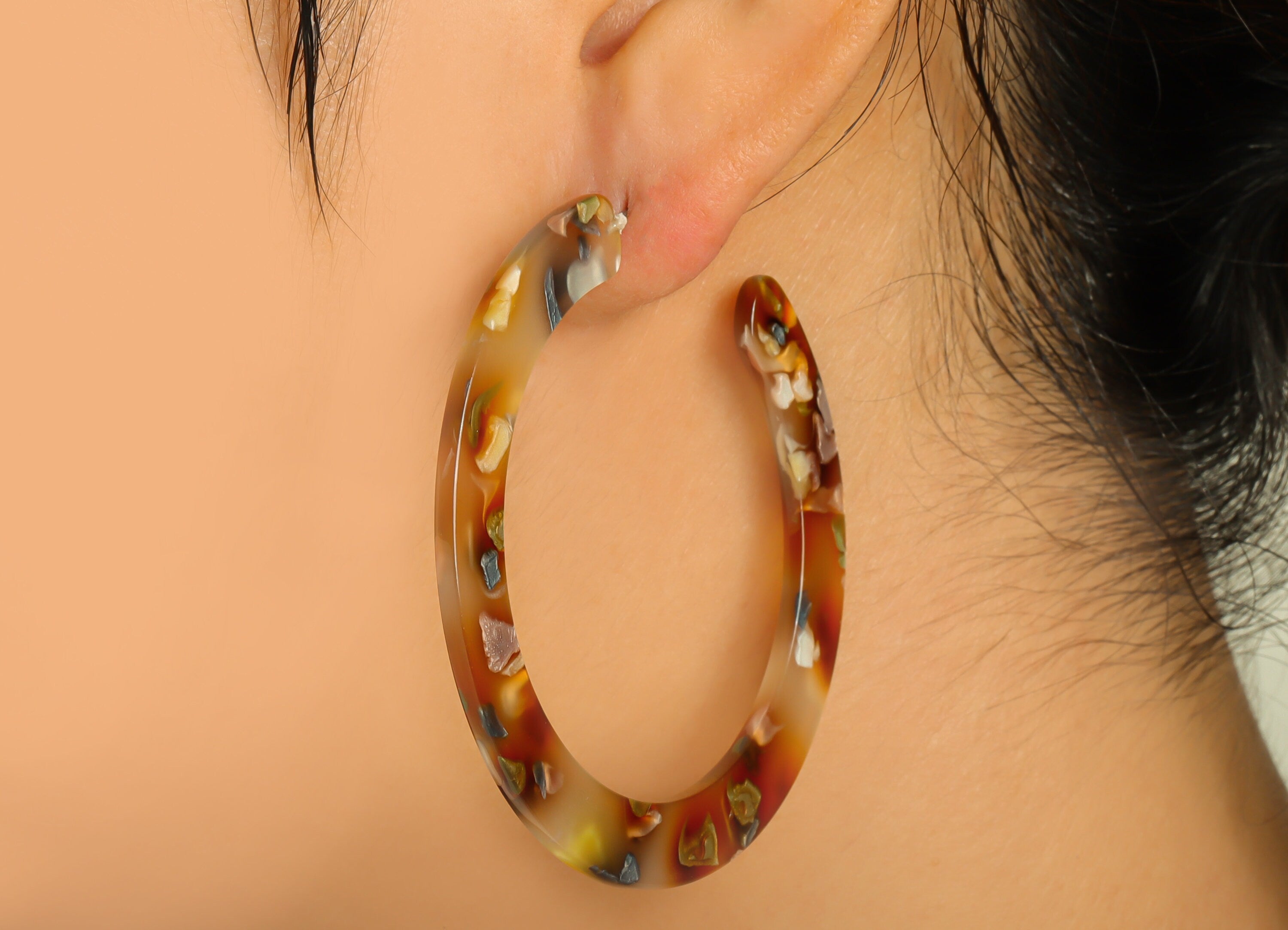 Acrylic Open Hoop Earrings Stud - Acrylic Hoop Earring - Acrylic Round Earring Post - Open Circle - Color Code:607 - 62x60x2mm - AC2615-A607 - DOMEDBAZAAR