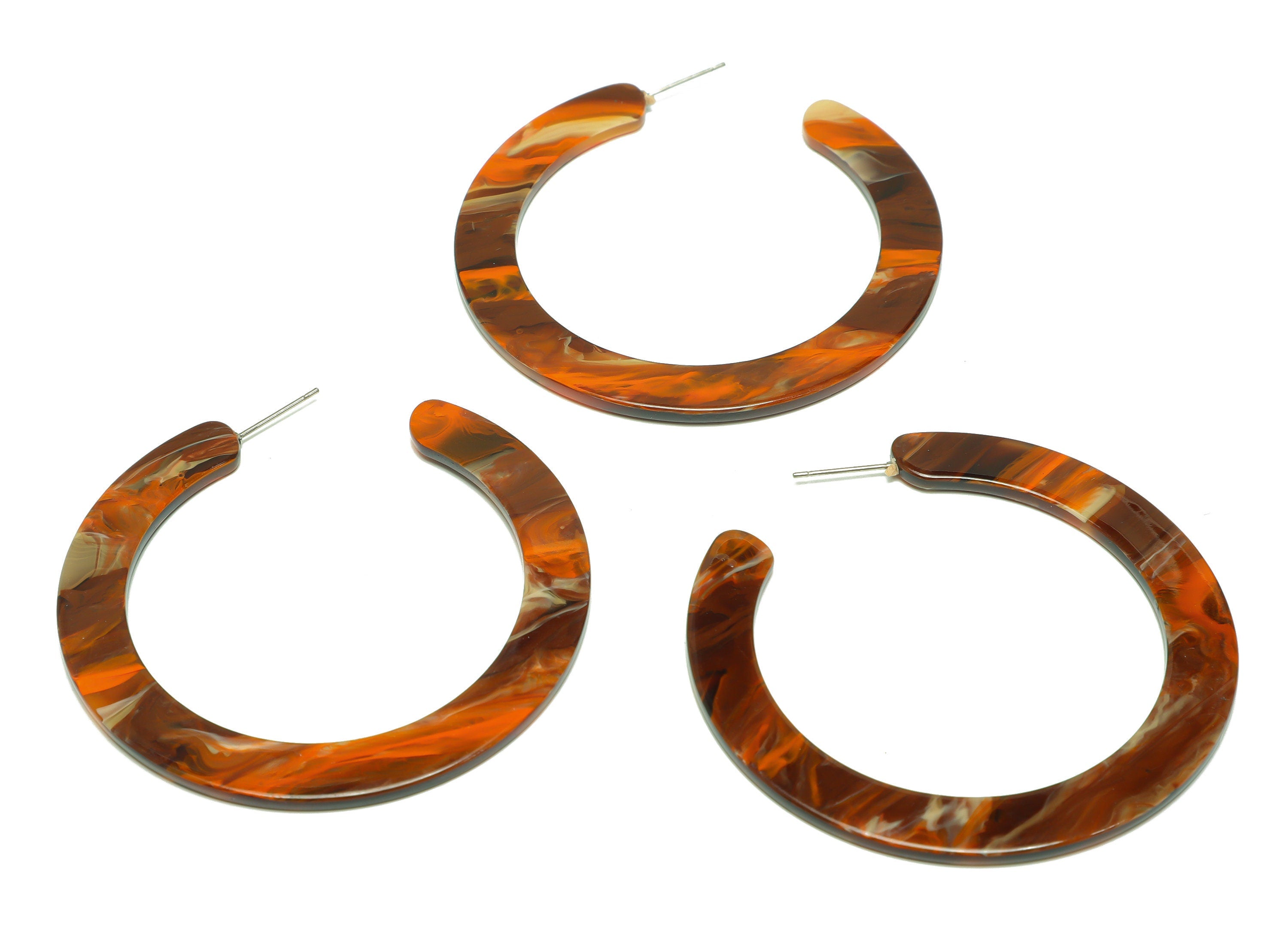 Acrylic Open Hoop Earrings Stud - Acrylic Hoop Earring - Acrylic Round Earring Post - Open Circle - Color Code:937 - 61x60x2mm - AC2615-A937 - DOMEDBAZAAR