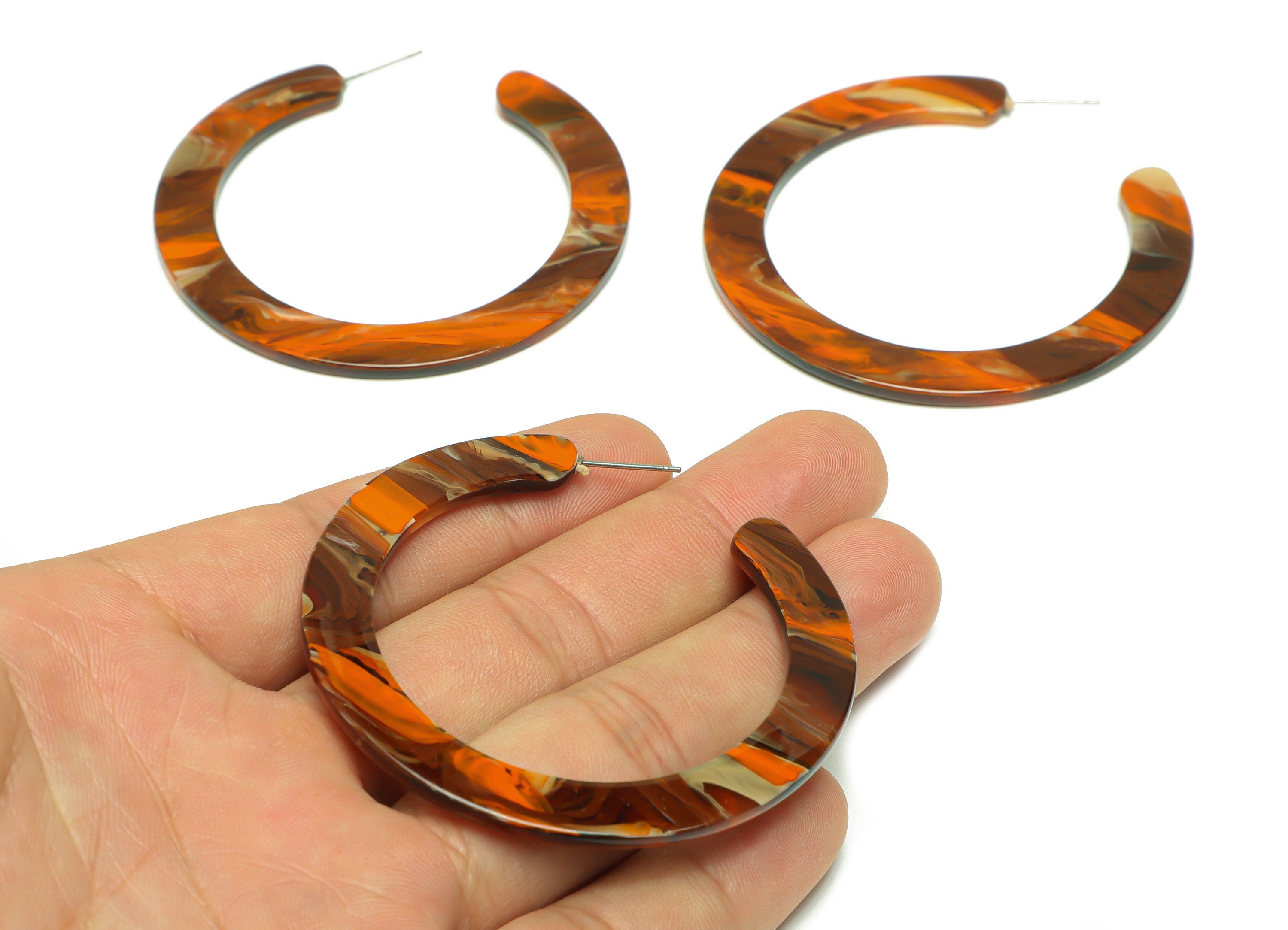 Acrylic Open Hoop Earrings Stud - Acrylic Hoop Earring - Acrylic Round Earring Post - Open Circle - Color Code:937 - 61x60x2mm - AC2615-A937 - DOMEDBAZAAR