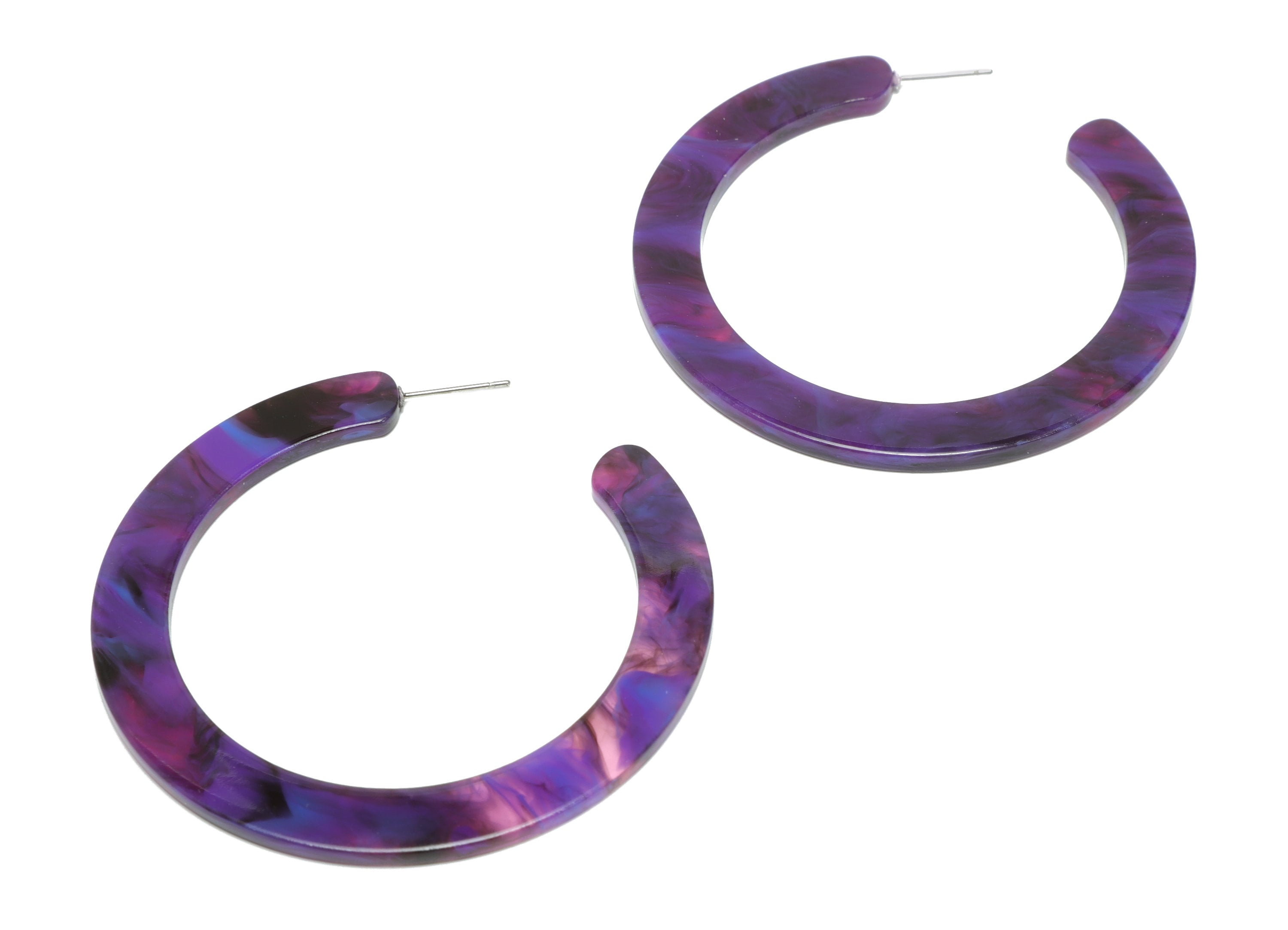 Acrylic Open Hoop Earrings Stud - Acrylic Hoop Earring - Acrylic Round Earring Post - Open Circle - Color Code:973 - 61x60x2mm - AC2615-A973 - DOMEDBAZAAR