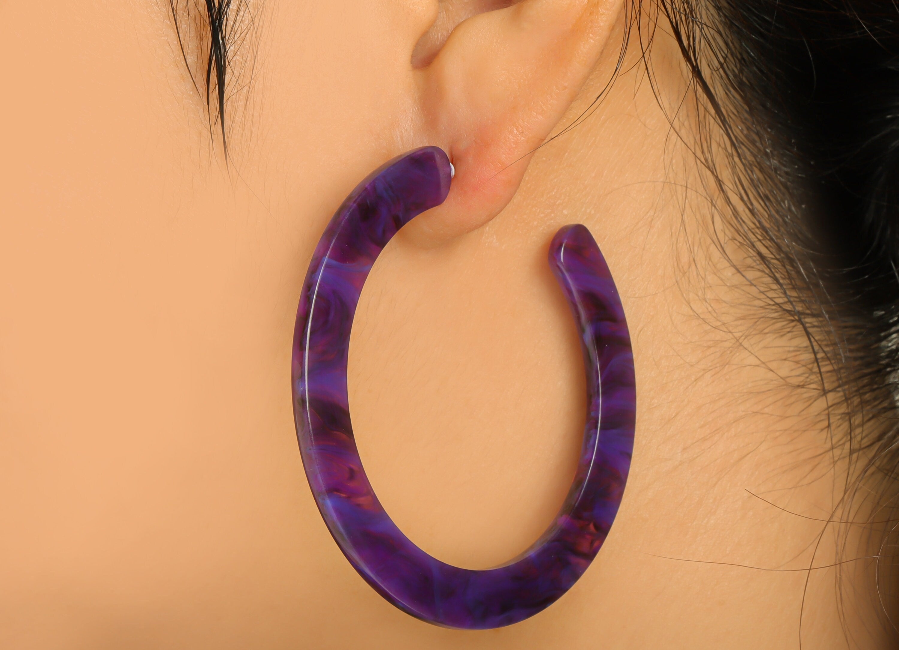 Acrylic Open Hoop Earrings Stud - Acrylic Hoop Earring - Acrylic Round Earring Post - Open Circle - Color Code:973 - 61x60x2mm - AC2615-A973 - DOMEDBAZAAR