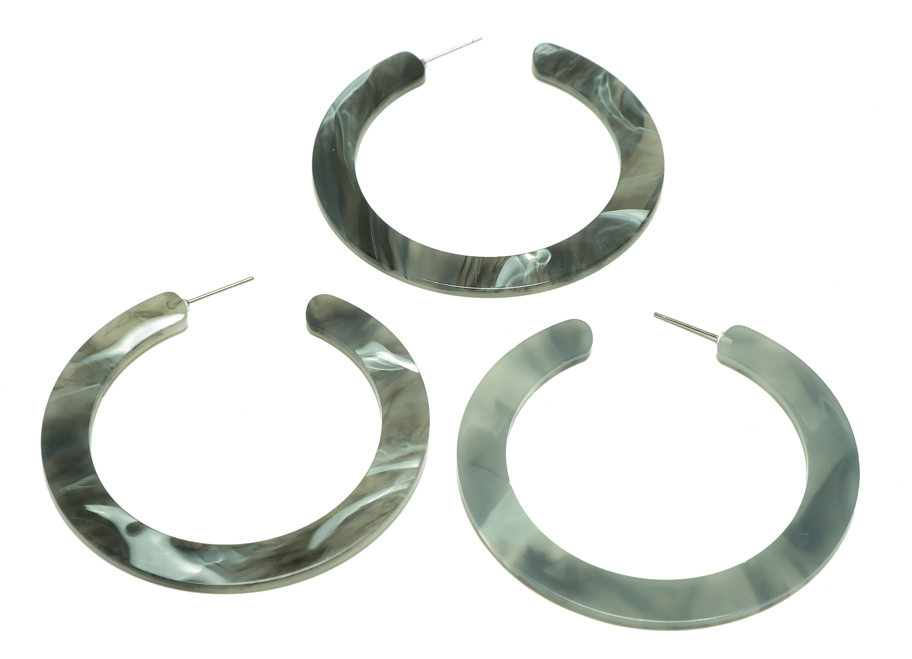 Acrylic Open Hoop Earrings Stud - Acrylic Hoop Earring - Acrylic Round Earring Post - Smoke Color - Color Code:972 -61x60x2mm - AC2615-A972 - DOMEDBAZAAR