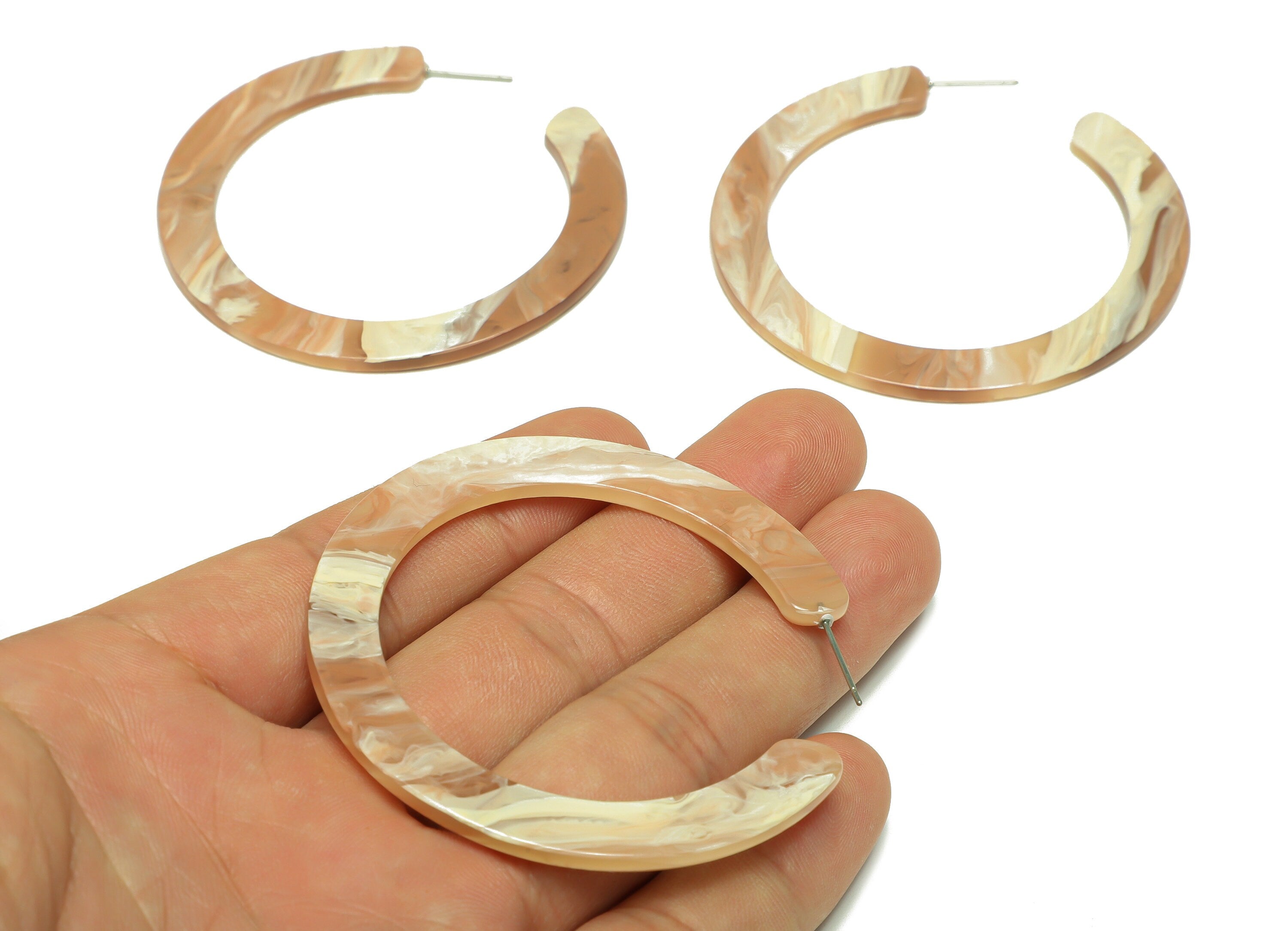 Acrylic Open Hoop Earrings Stud - Acrylic Hoop Earring - Acrylic Round Earring Post - Open Circle - Color Code:961 - 61x60x2mm - AC2615-A961 - DOMEDBAZAAR