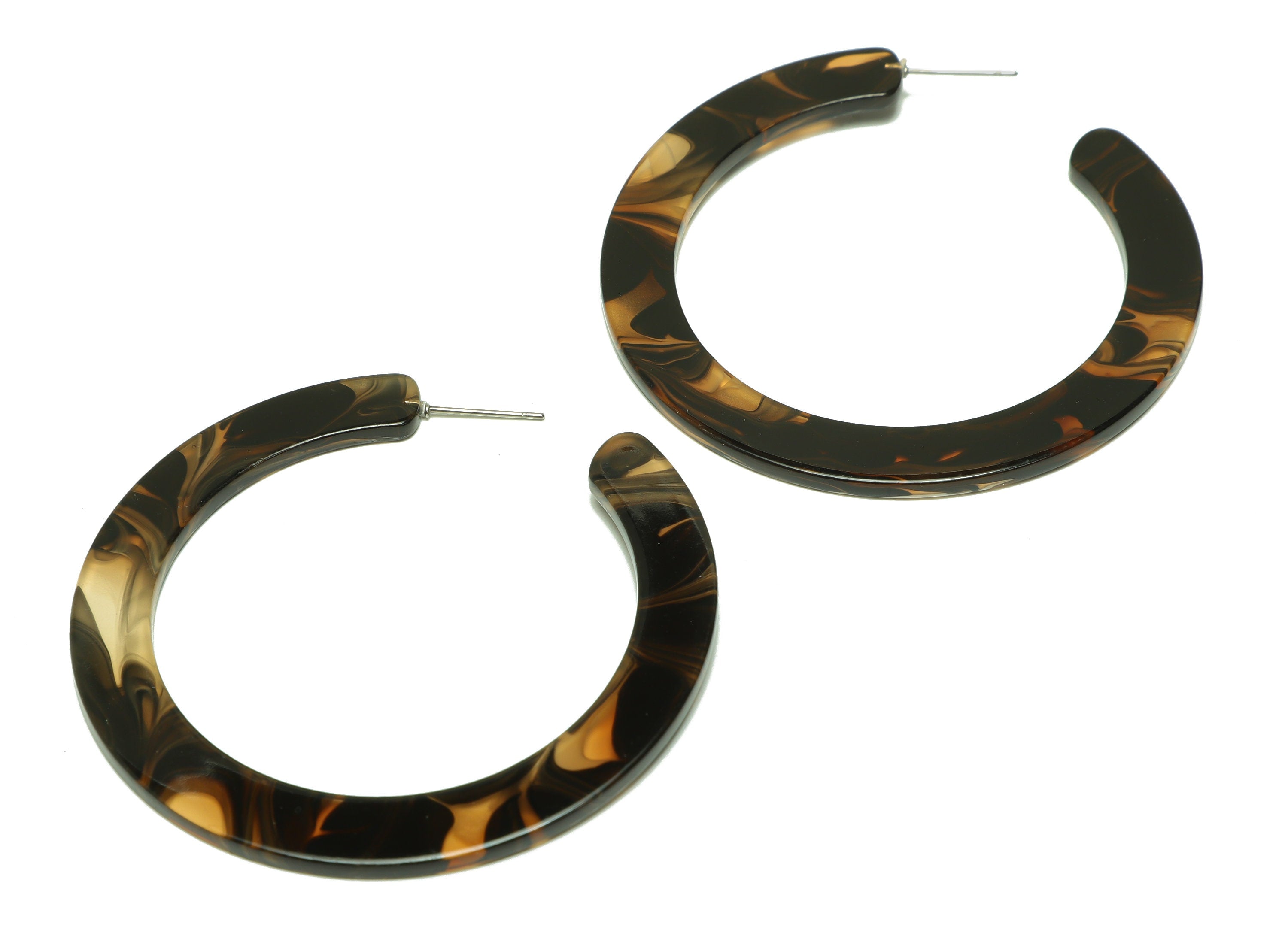 Acrylic Open Hoop Earrings Stud - Acrylic Hoop Earring - Acrylic Round Earring Post - Coffee Color - Color Code:931 -61x60x2mm - AC2615-A931 - DOMEDBAZAAR