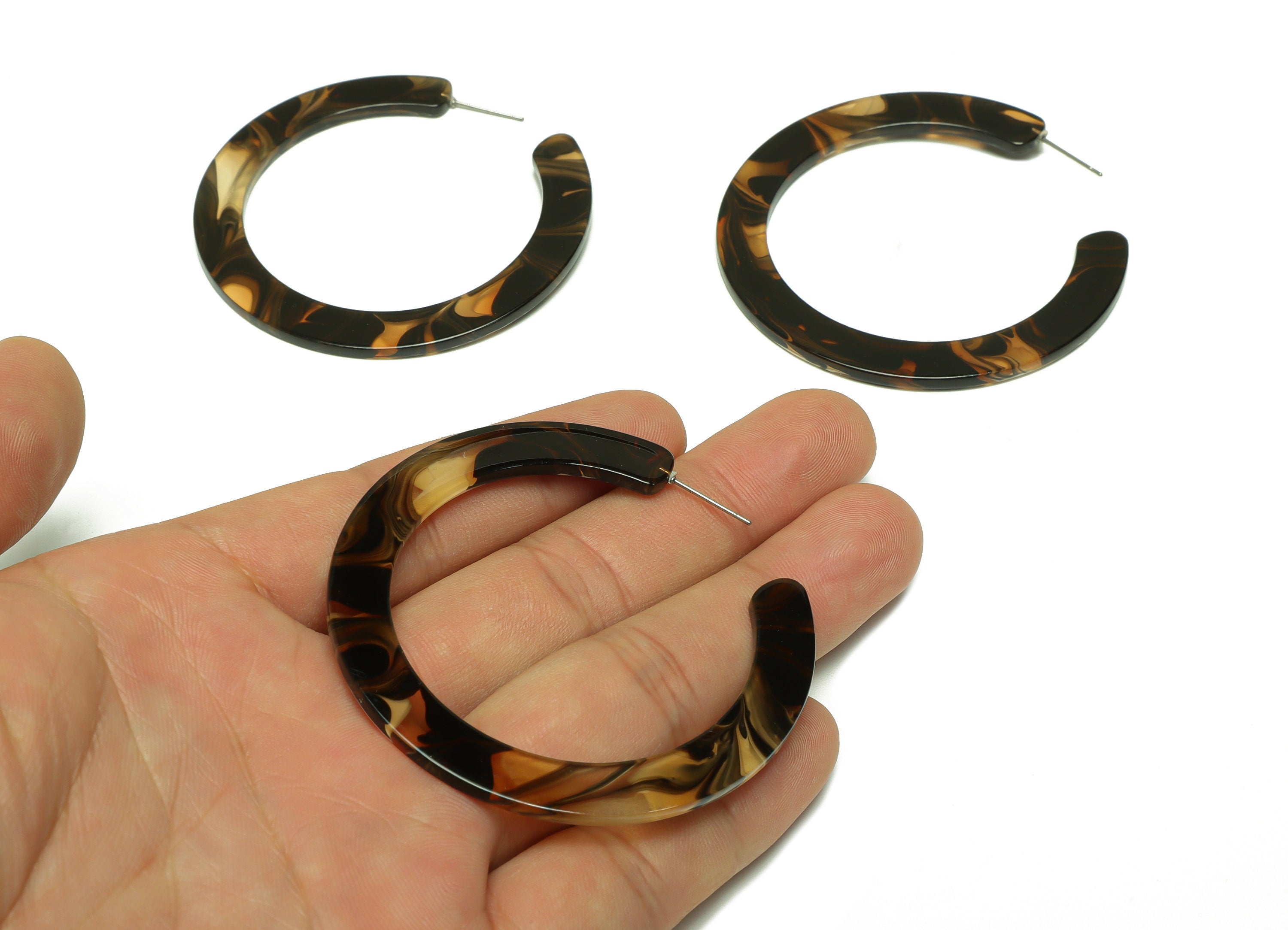 Acrylic Open Hoop Earrings Stud - Acrylic Hoop Earring - Acrylic Round Earring Post - Coffee Color - Color Code:931 -61x60x2mm - AC2615-A931 - DOMEDBAZAAR