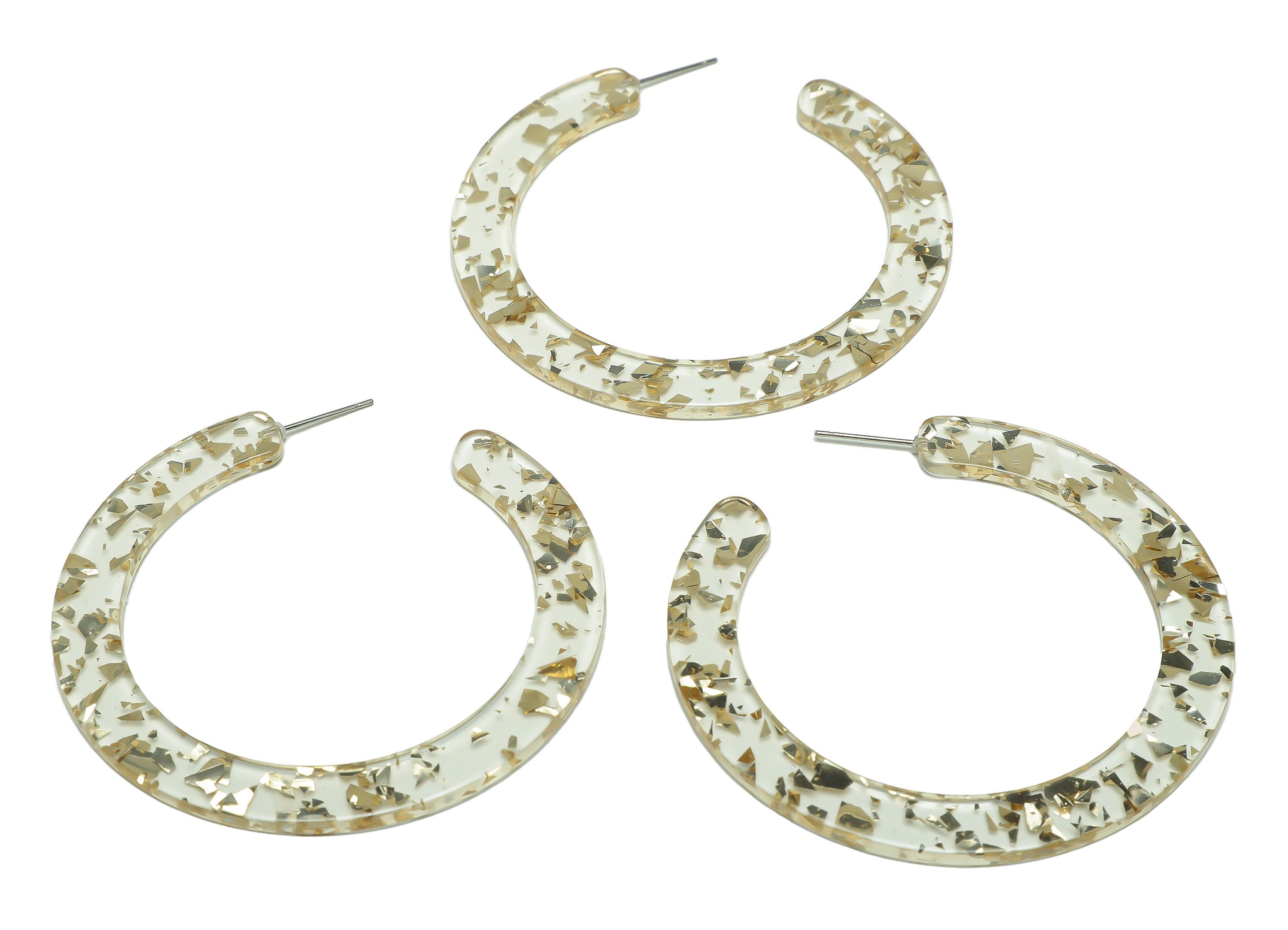 Acrylic Hoop Earrings Stud - Acrylic Open Hoop Earring - Transparent Foil Huge Earring Hoop- Color Code:952- 61x60x2mm - AC2615-A952 - DOMEDBAZAAR