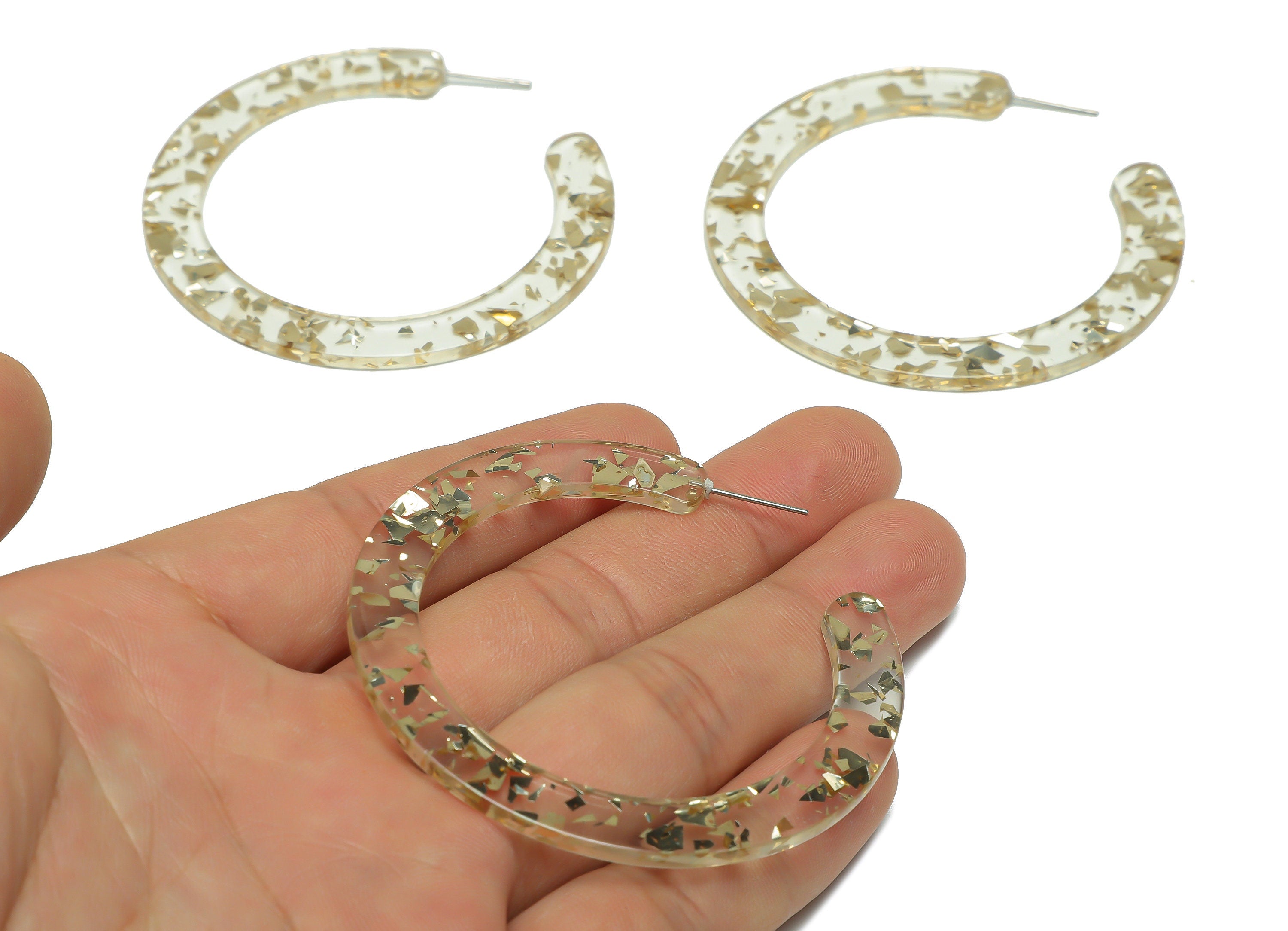 Acrylic Hoop Earrings Stud - Acrylic Open Hoop Earring - Transparent Foil Huge Earring Hoop- Color Code:952- 61x60x2mm - AC2615-A952 - DOMEDBAZAAR