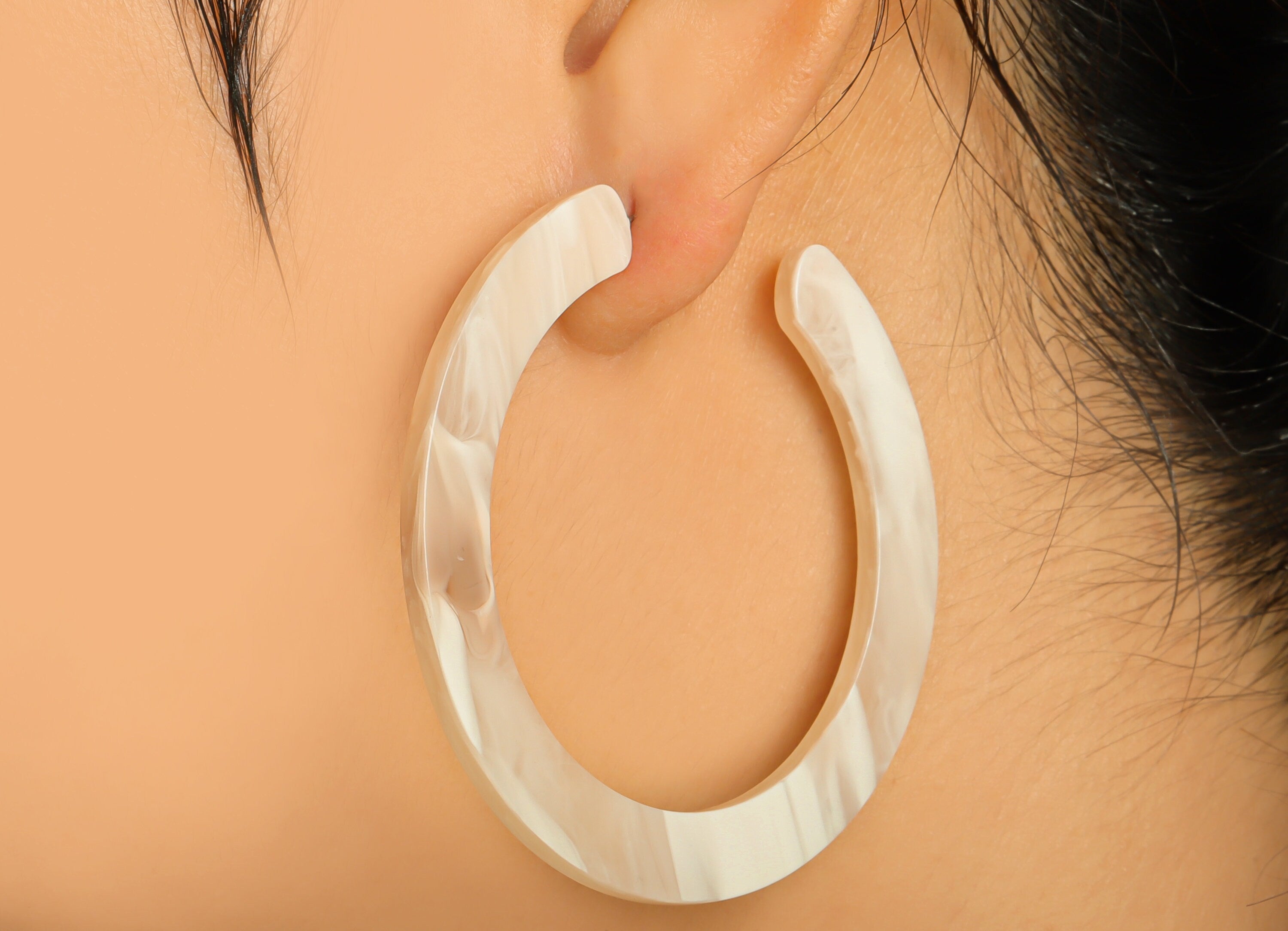 Acrylic Open Hoop Earrings Stud - Acrylic Hoop Earring - Acrylic Round Earring Post - Open Circle - Color Code:966 - 61x60x2mm - AC2615-A966 - DOMEDBAZAAR