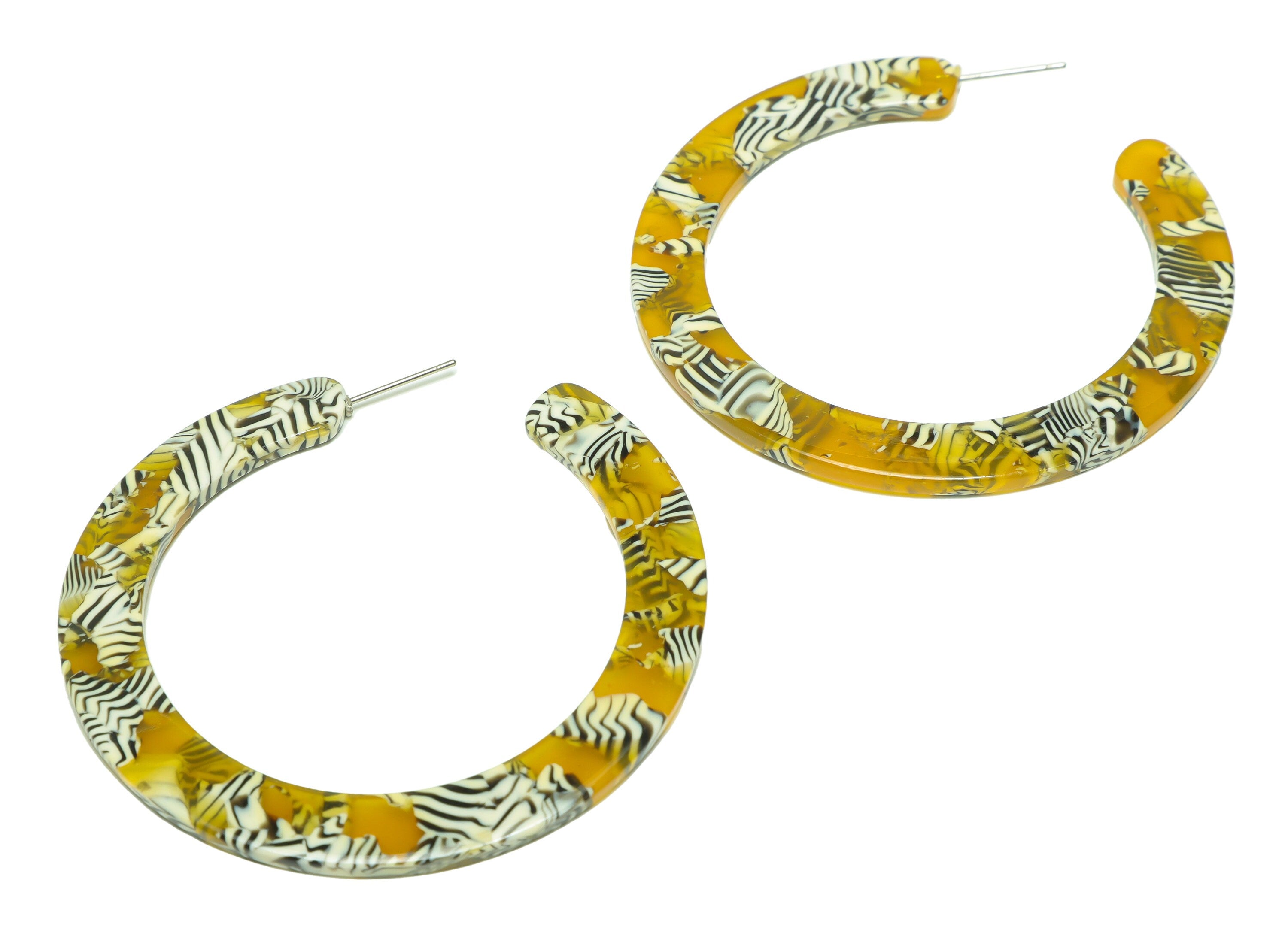 Acetate Open Hoop Earrings Stud - Acetate Hoop Earring -Acetate Round Earring Post - Open Circle - Color Code:528 - 61x60x2mm - AC2615-A528 - DOMEDBAZAAR