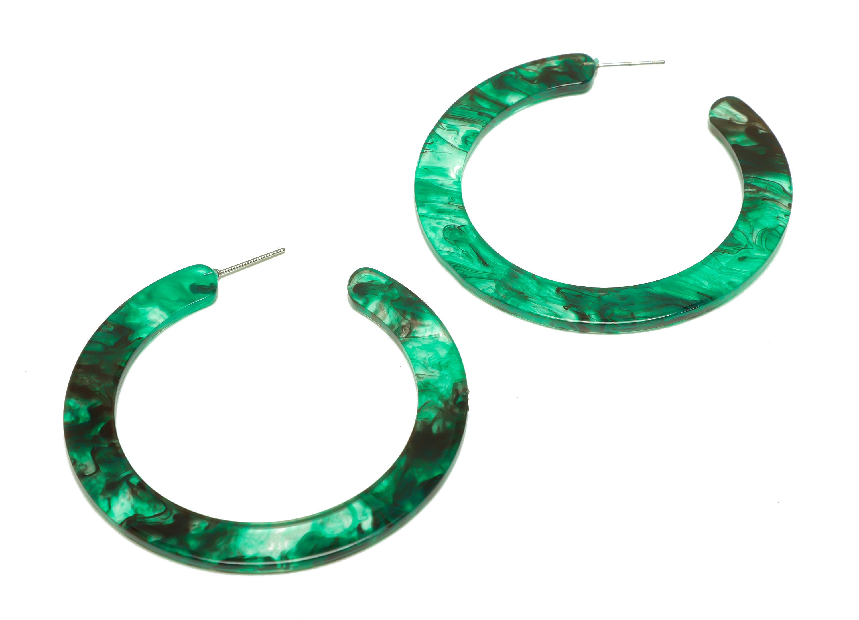 Acrylic Open Hoop Earrings Stud - Acrylic Hoop Earring - Round Earring Post - Transparent Green - Color Code:948 - 61x60x2mm - AC2615-A948 - DOMEDBAZAAR
