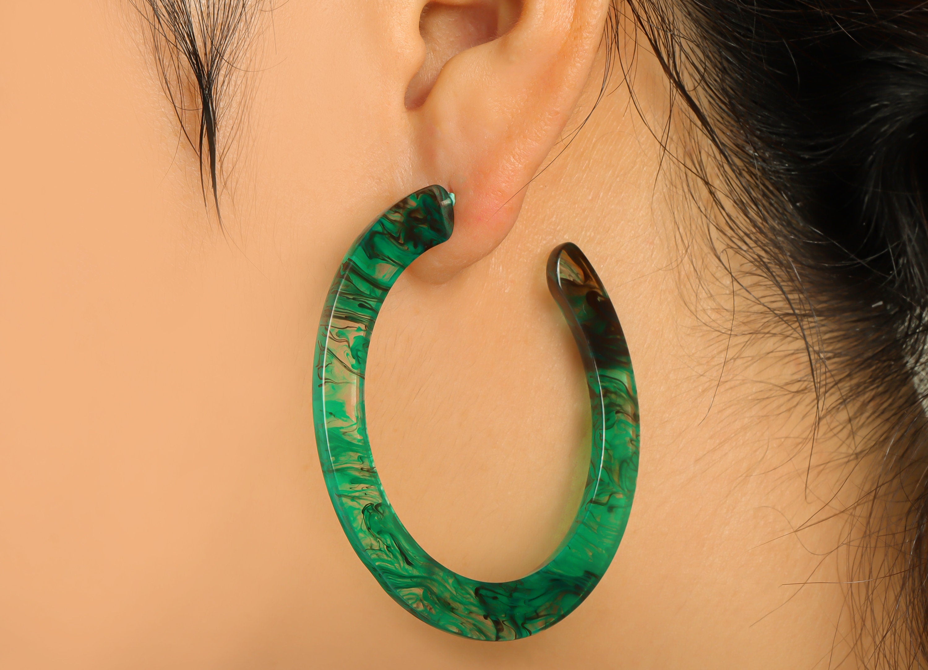 Acrylic Open Hoop Earrings Stud - Acrylic Hoop Earring - Round Earring Post - Transparent Green - Color Code:948 - 61x60x2mm - AC2615-A948 - DOMEDBAZAAR