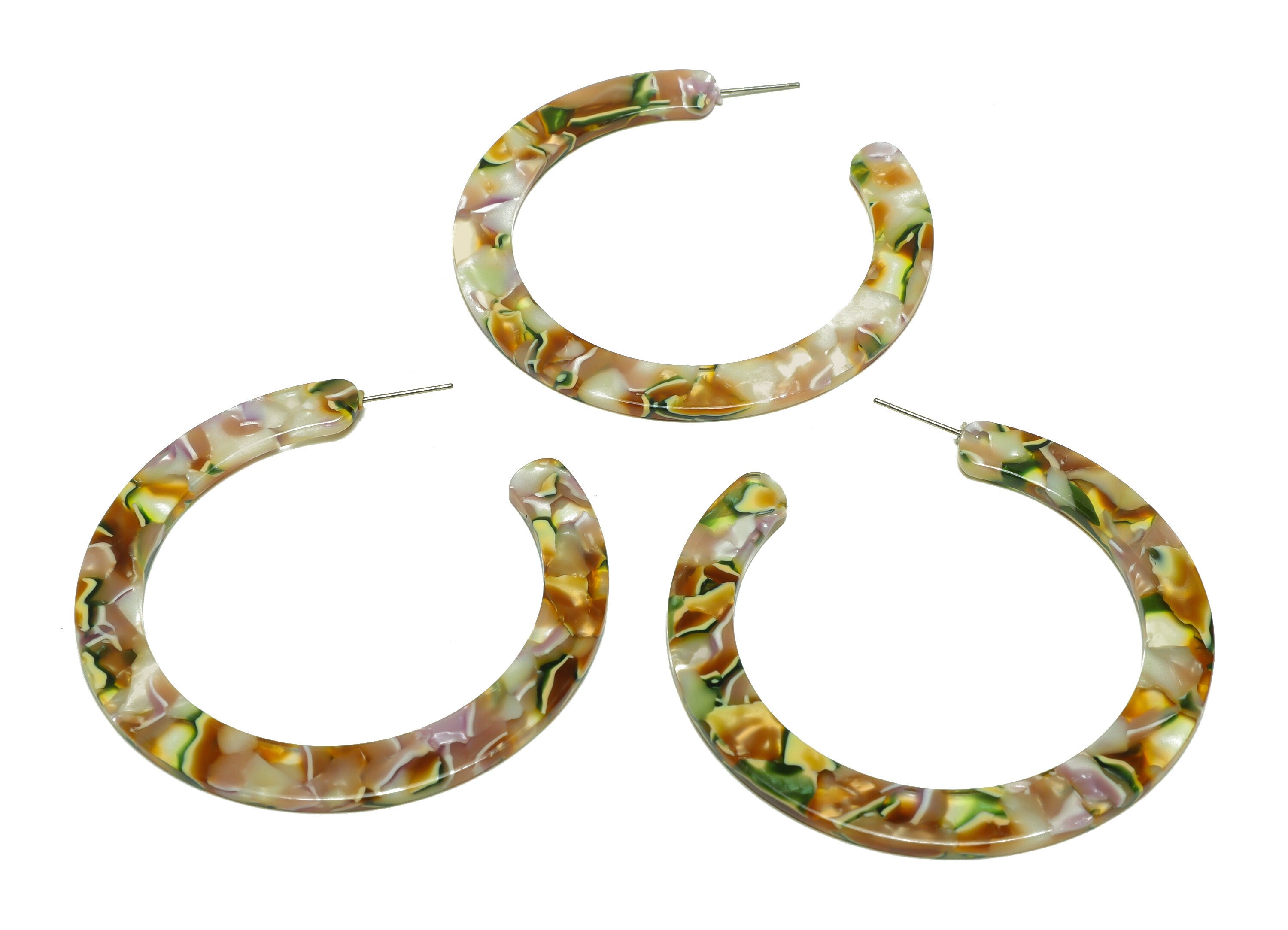 Acetate Open Hoop Earrings Stud - Acetate Hoop Earring -Acetate Round Earring Post - Open Circle - Color Code:537 - 61x60x2mm - AC2615-A537 - DOMEDBAZAAR