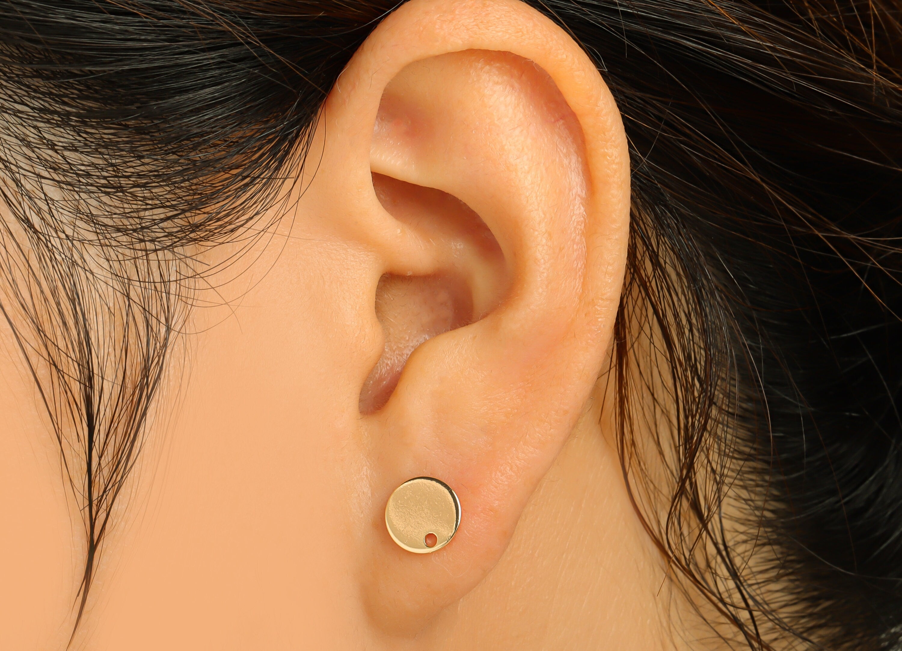 Brass Round Earring Stud - Semi Circle Earring Post - Brass Mini With Hole Earring Post - 18K Real Gold Plated - 8.06x 8.06x0.94mm - RGP6732 - DOMEDBAZAAR