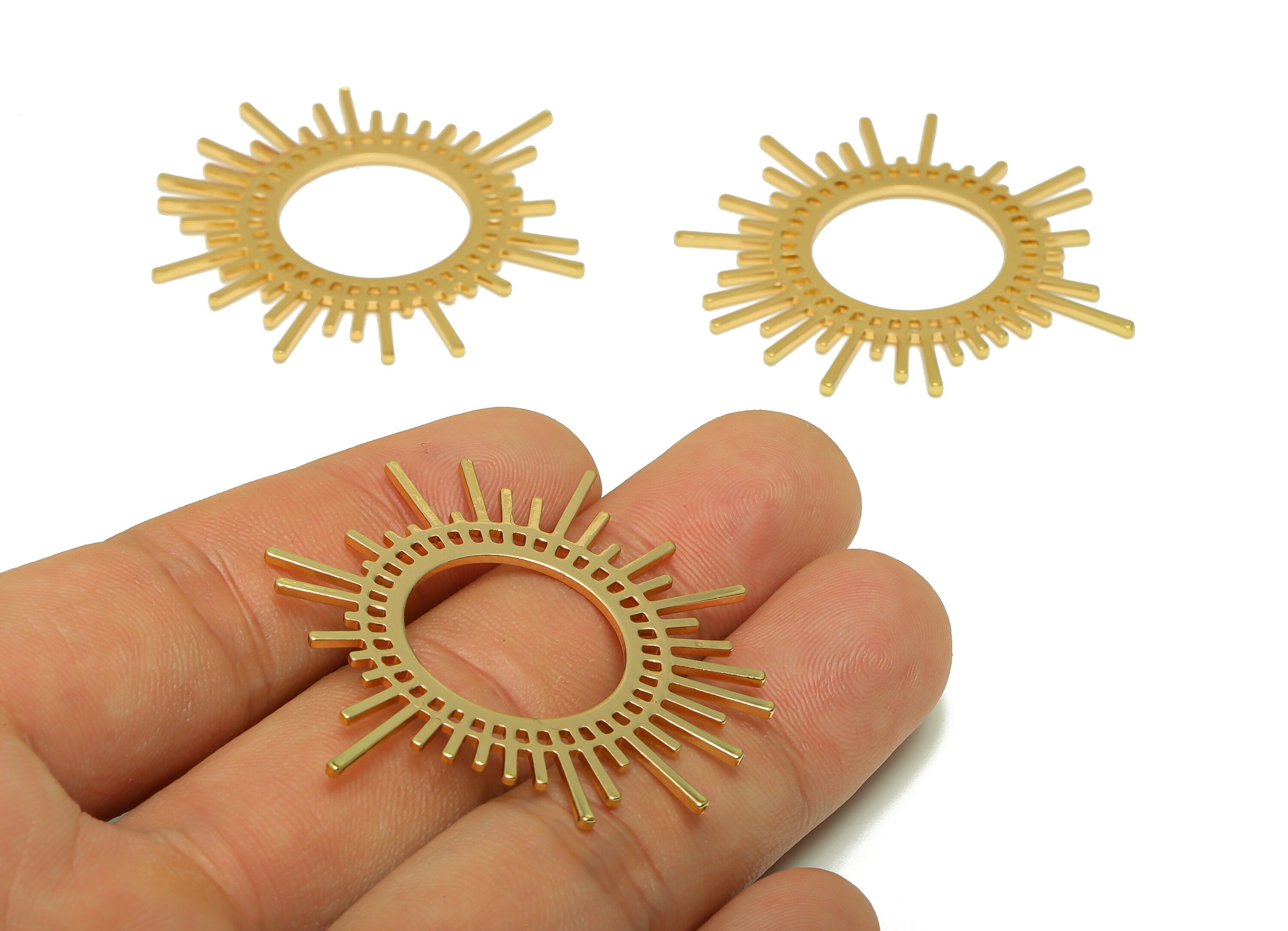 Brass Sun Earring Charms - Brass Sunshine Rising Sun Pendant - Earring Findings - 18K Real Gold Plated - 45.7x42.71x1.07mm - RGP6721 - DOMEDBAZAAR