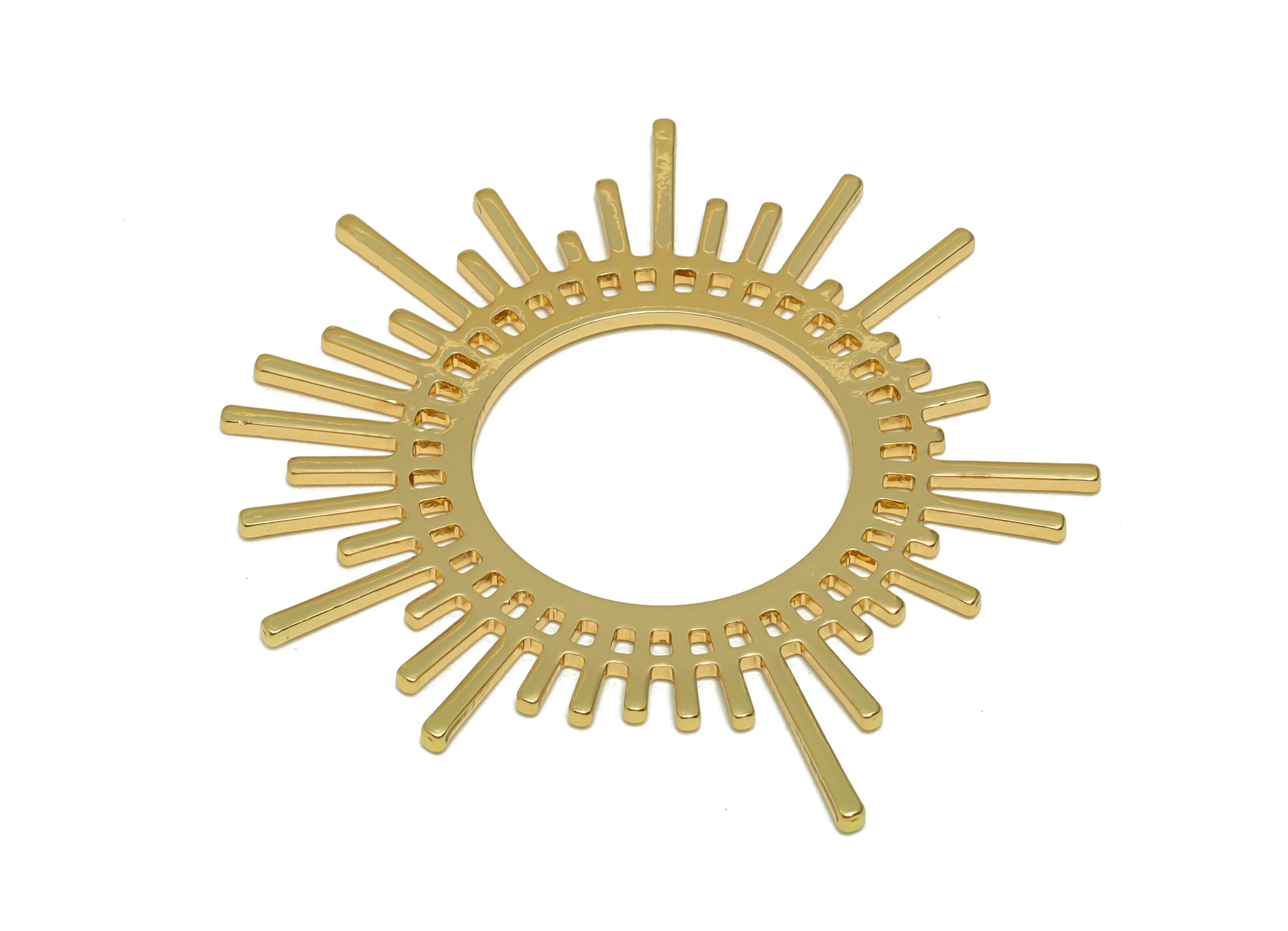 Brass Sun Earring Charms - Brass Sunshine Rising Sun Pendant - Earring Findings - 18K Real Gold Plated - 45.7x42.71x1.07mm - RGP6721 - DOMEDBAZAAR