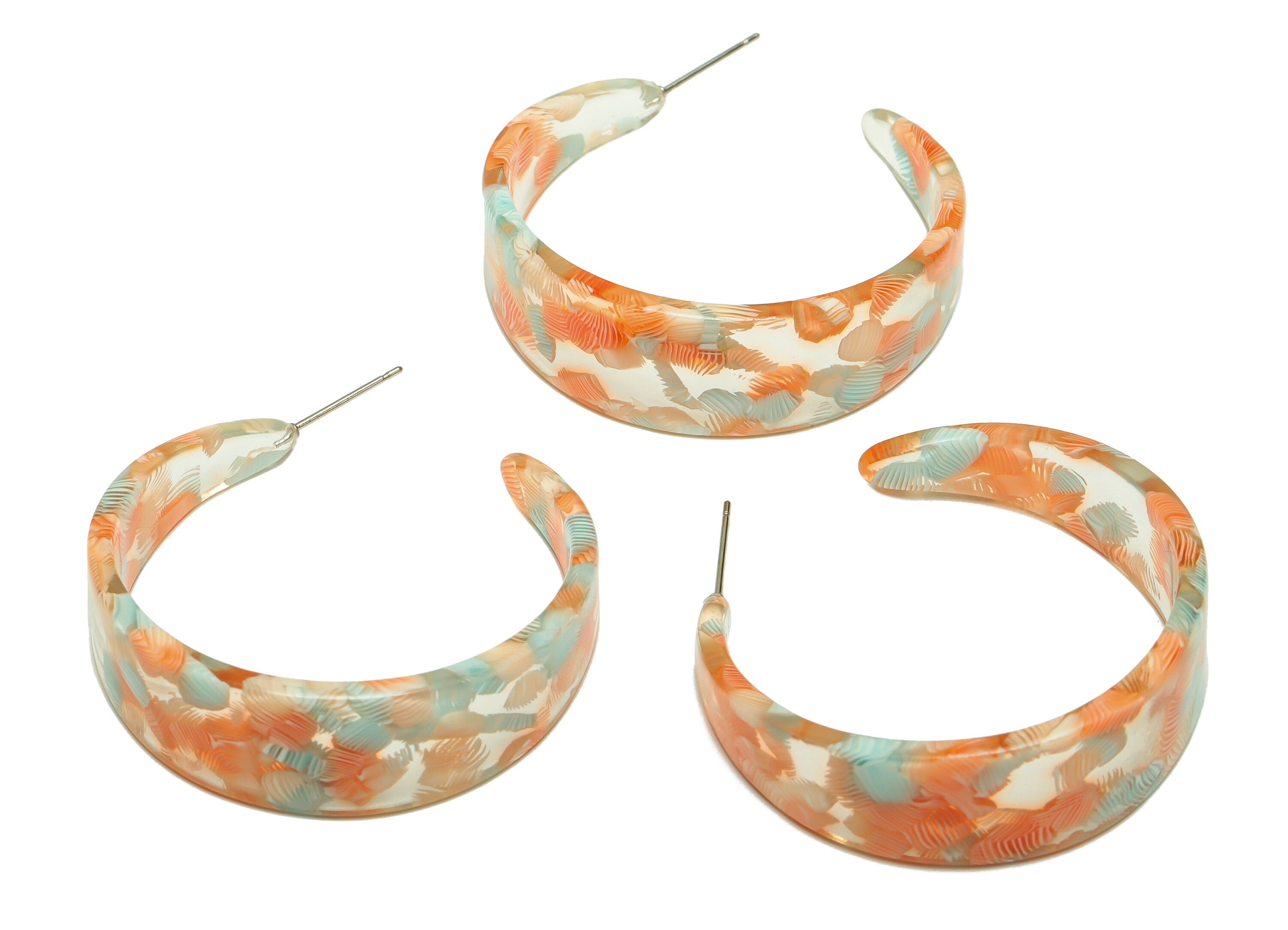 Acetate Hoop Earrings Stud -Acetate Wide Open Hoop Earring - Earring Post - Acetate Round Stud - Color Code:976- 43x43x3mm - AC2616-A976 - DOMEDBAZAAR