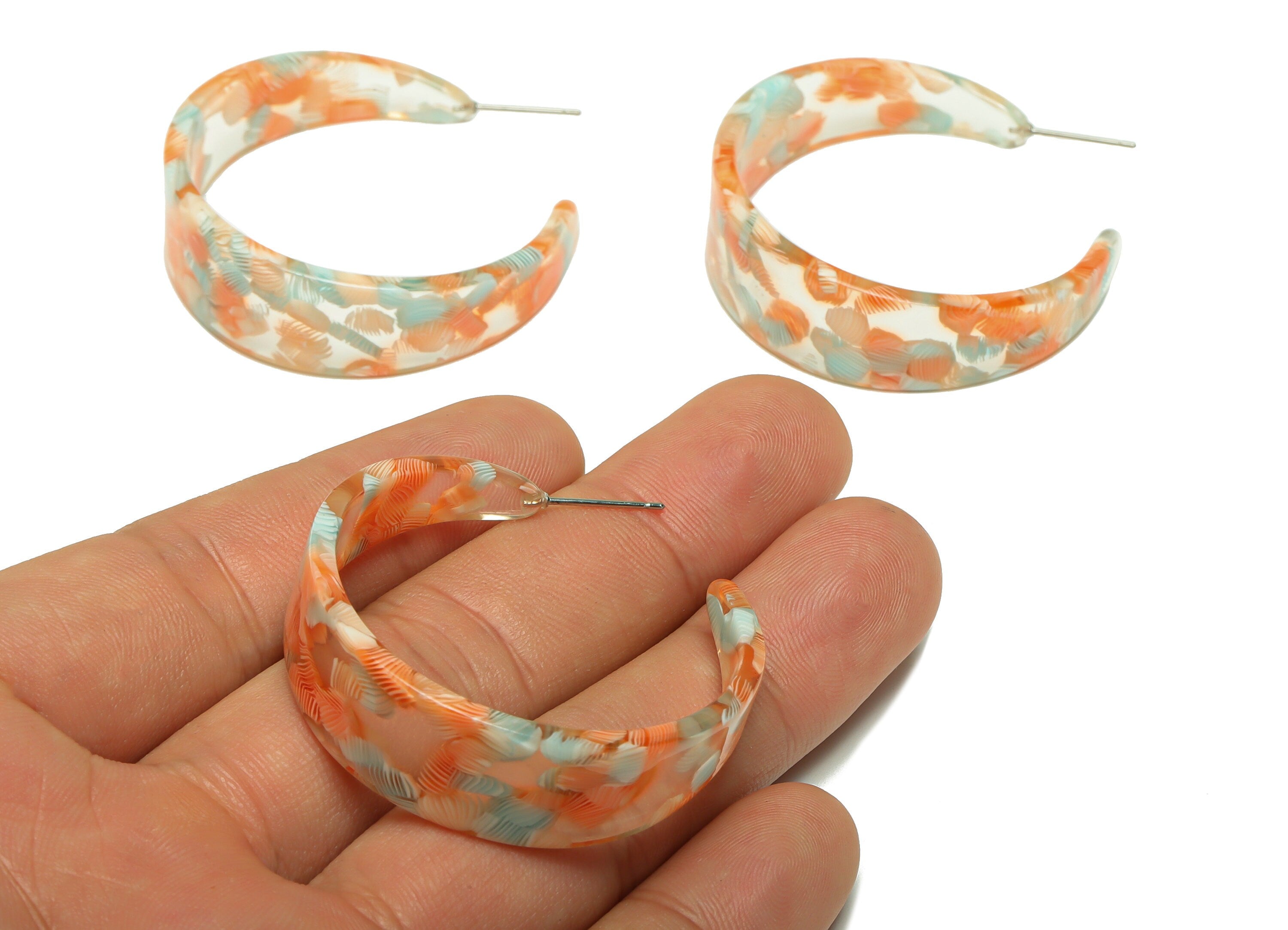 Acetate Hoop Earrings Stud -Acetate Wide Open Hoop Earring - Earring Post - Acetate Round Stud - Color Code:976- 43x43x3mm - AC2616-A976 - DOMEDBAZAAR