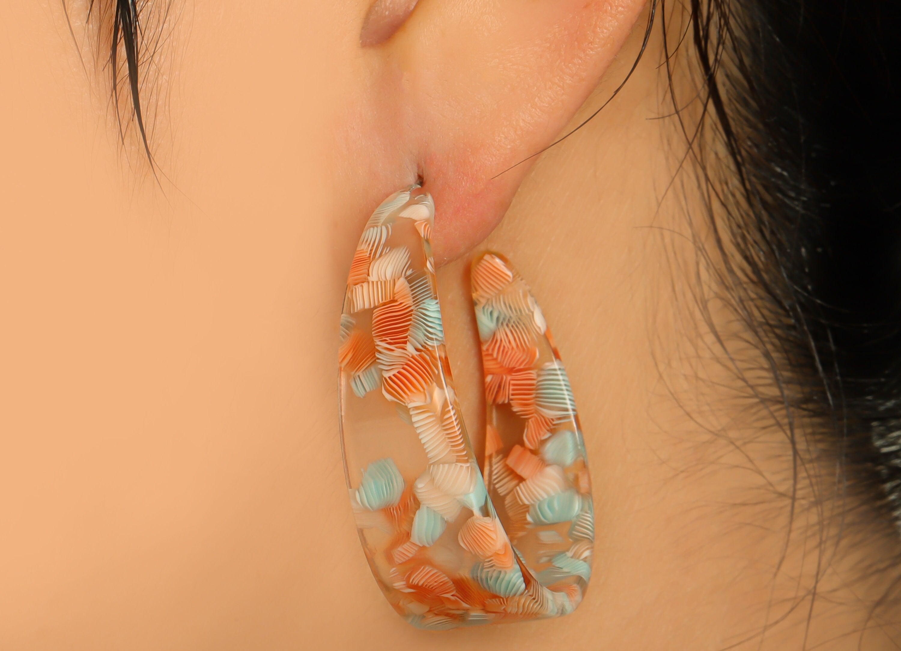 Acetate Hoop Earrings Stud -Acetate Wide Open Hoop Earring - Earring Post - Acetate Round Stud - Color Code:976- 43x43x3mm - AC2616-A976 - DOMEDBAZAAR