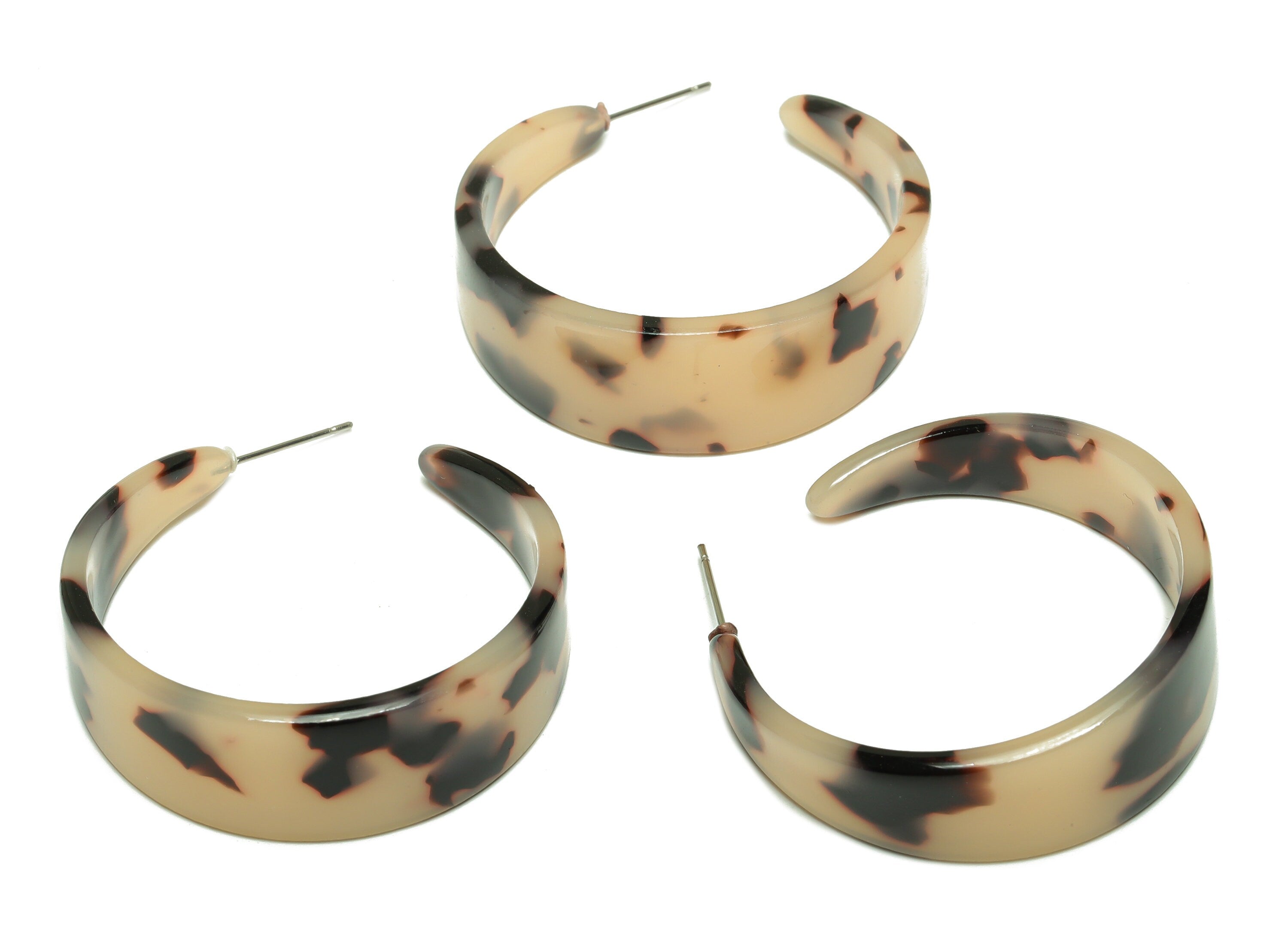 Acetate Hoop Earrings Stud -Acetate Wide Open Hoop Earring  - Blonde Tortoise Shell Earrings  - Color Code:07- 43x43x3mm - AC2616-A07 - DOMEDBAZAAR