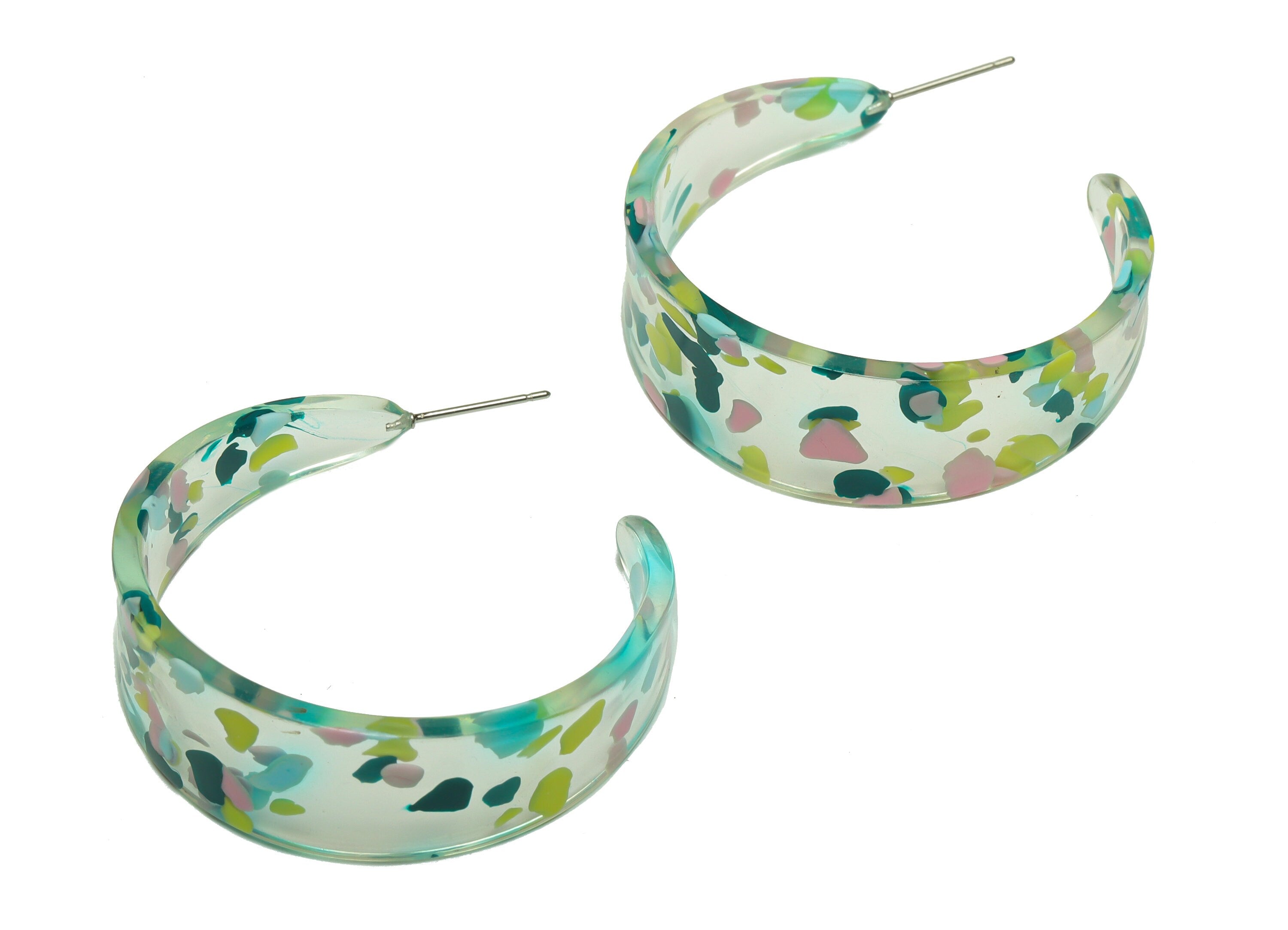 Acetate Hoop Earrings Stud -Acetate Wide Open Hoop Earring - Earring Post - Acetate Round  Stud - Color Code:222- 43x43x3mm - AC2616-A222 - DOMEDBAZAAR