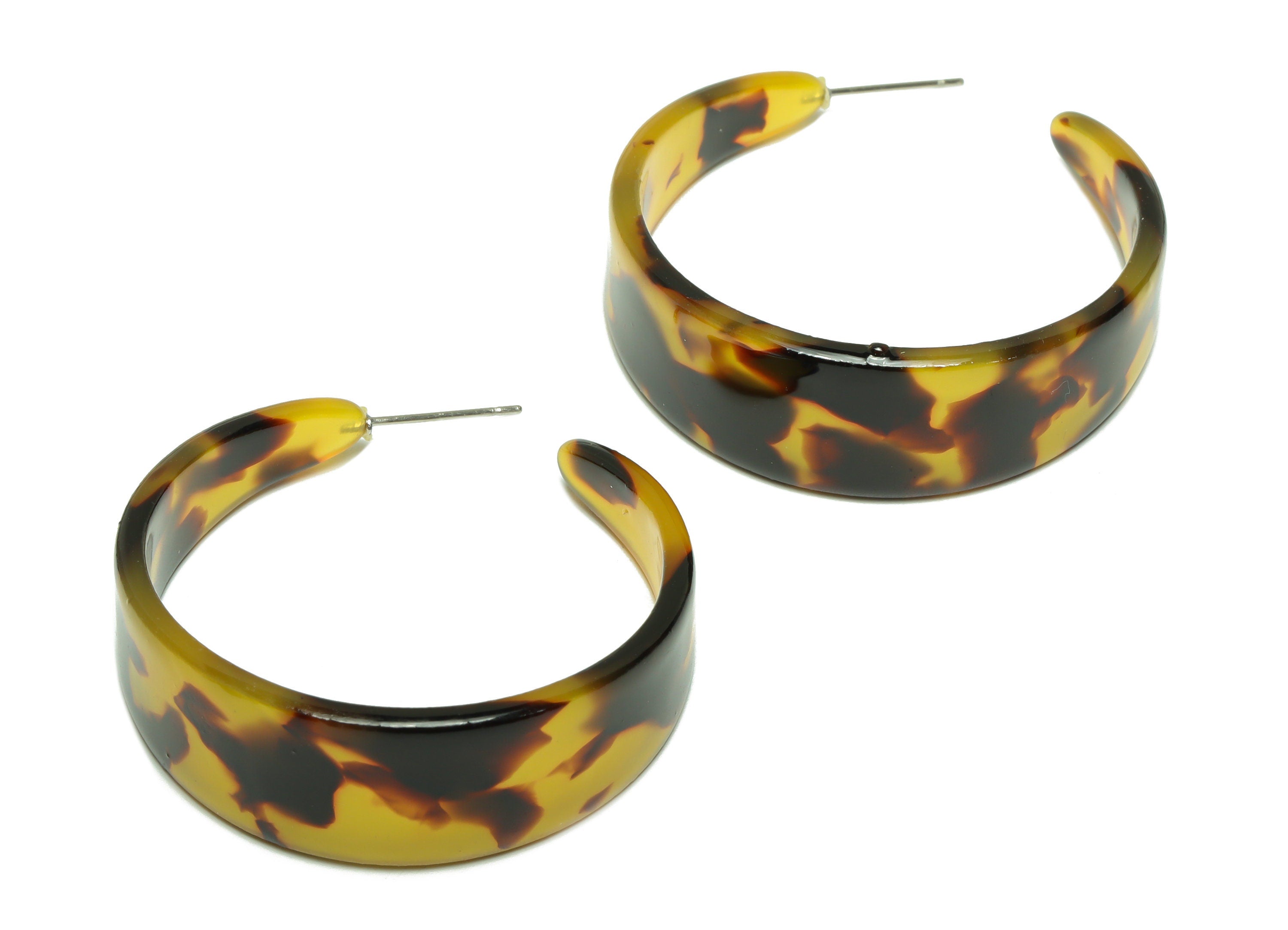 Acetate Hoop Earrings Stud -Acetate Wide Open Hoop Earring - Open Hoop Tortoise Shell Earring - Color Code:02- 43x43x3mm - AC2616-A02 - DOMEDBAZAAR