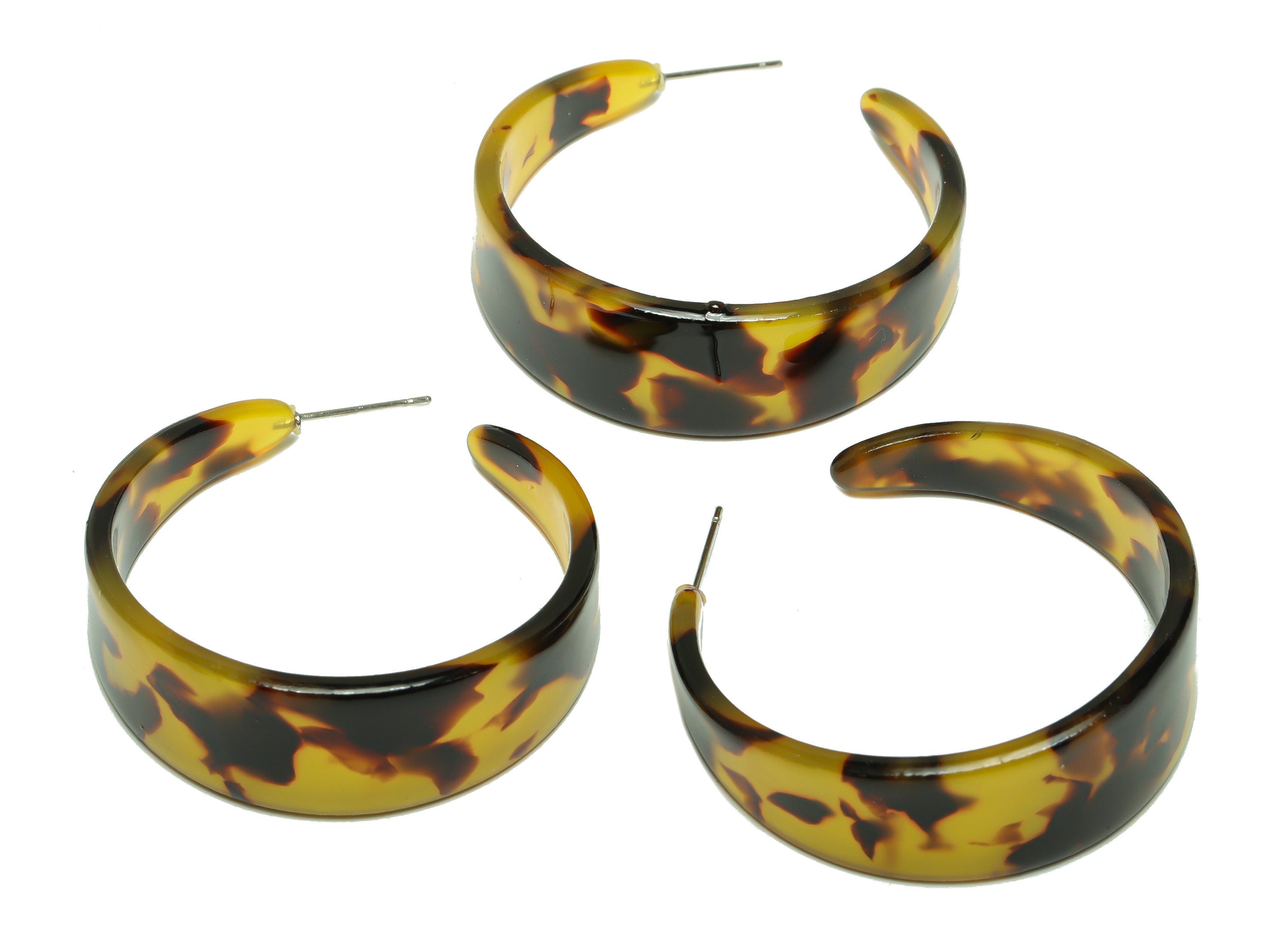 Acetate Hoop Earrings Stud -Acetate Wide Open Hoop Earring - Open Hoop Tortoise Shell Earring - Color Code:02- 43x43x3mm - AC2616-A02 - DOMEDBAZAAR