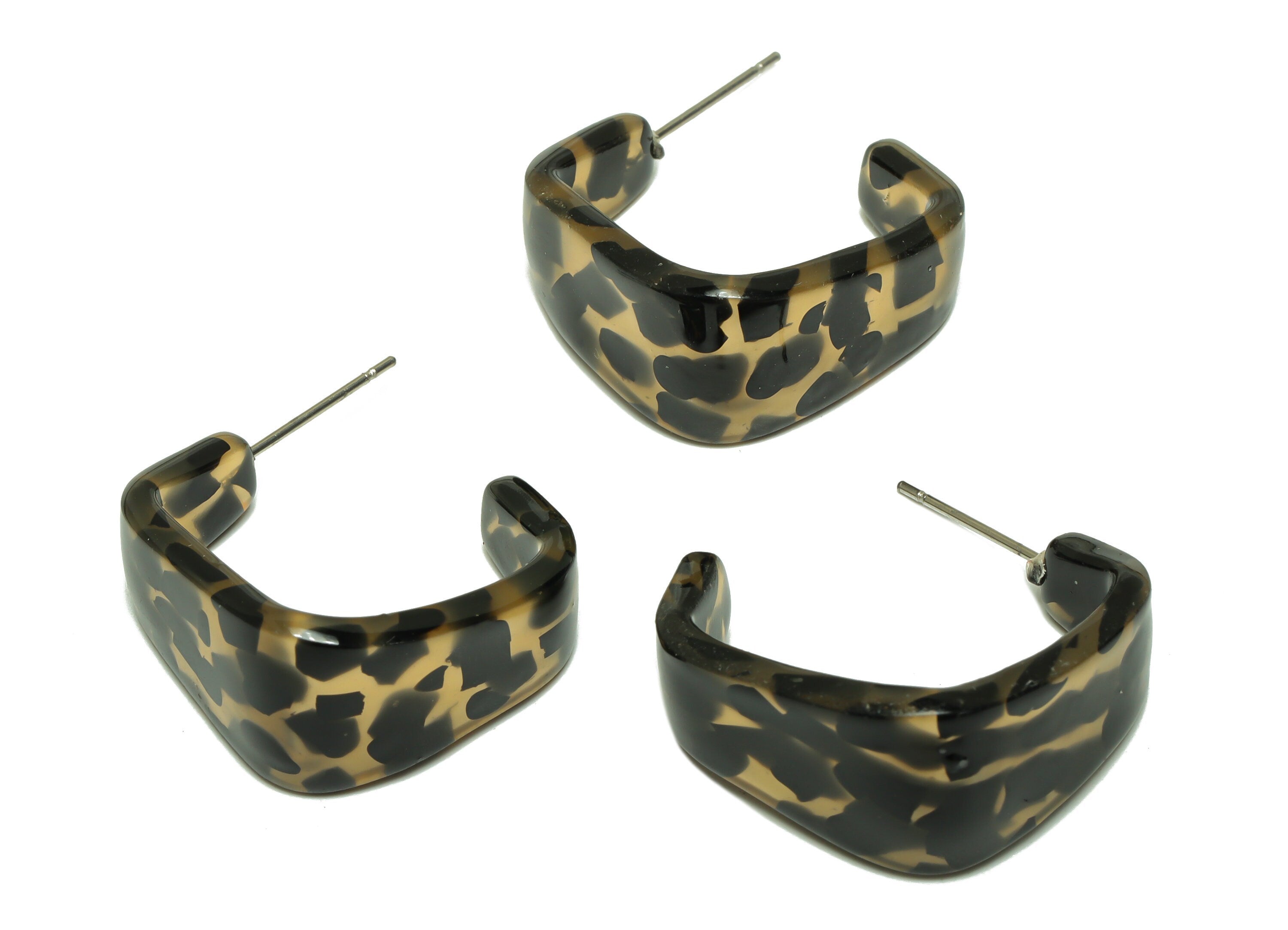 Acetate Hoop Earrings Stud - Acetate Leopard Open Hoop Earring - Acetate Square Earring Post - Color Code:980- 26x21.18x2.8mm - AC2617-A980 - DOMEDBAZAAR