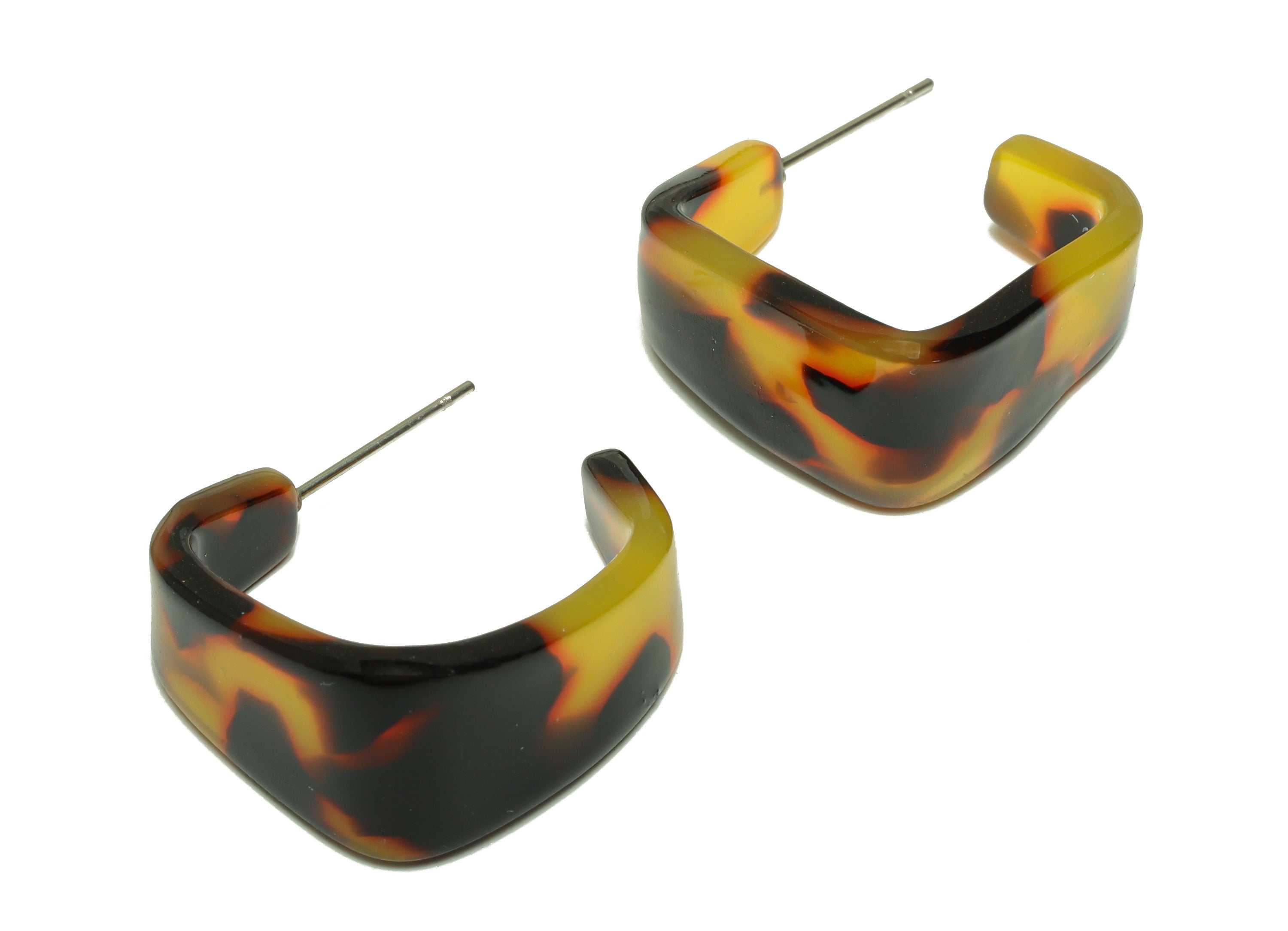 Acetate Hoop Earrings Stud - Acetate Wide Tortoise Shell Earring Earring - Square Earring Post - Color Code:496- 26x21x2.8mm - AC2617-A496 - DOMEDBAZAAR