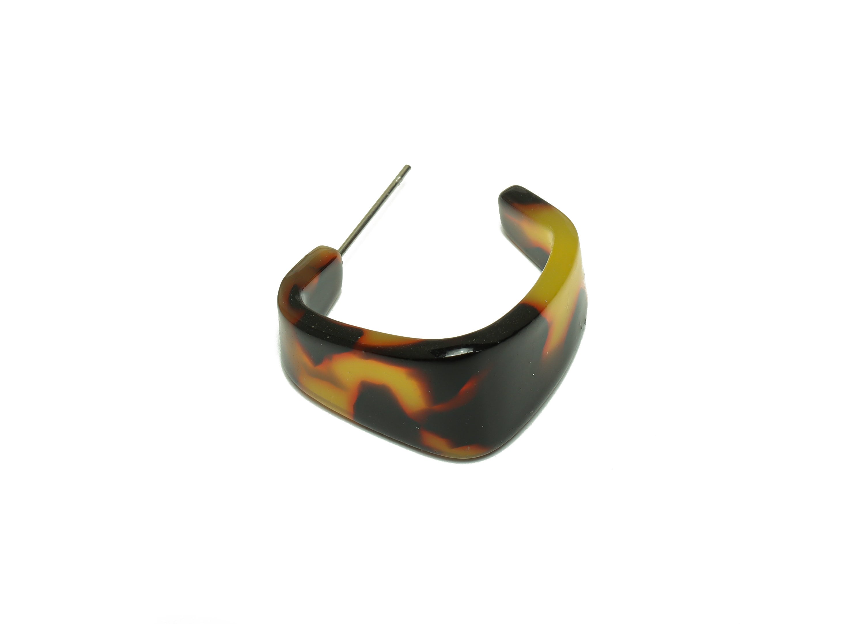 Acetate Hoop Earrings Stud - Acetate Wide Tortoise Shell Earring Earring - Square Earring Post - Color Code:496- 26x21x2.8mm - AC2617-A496 - DOMEDBAZAAR