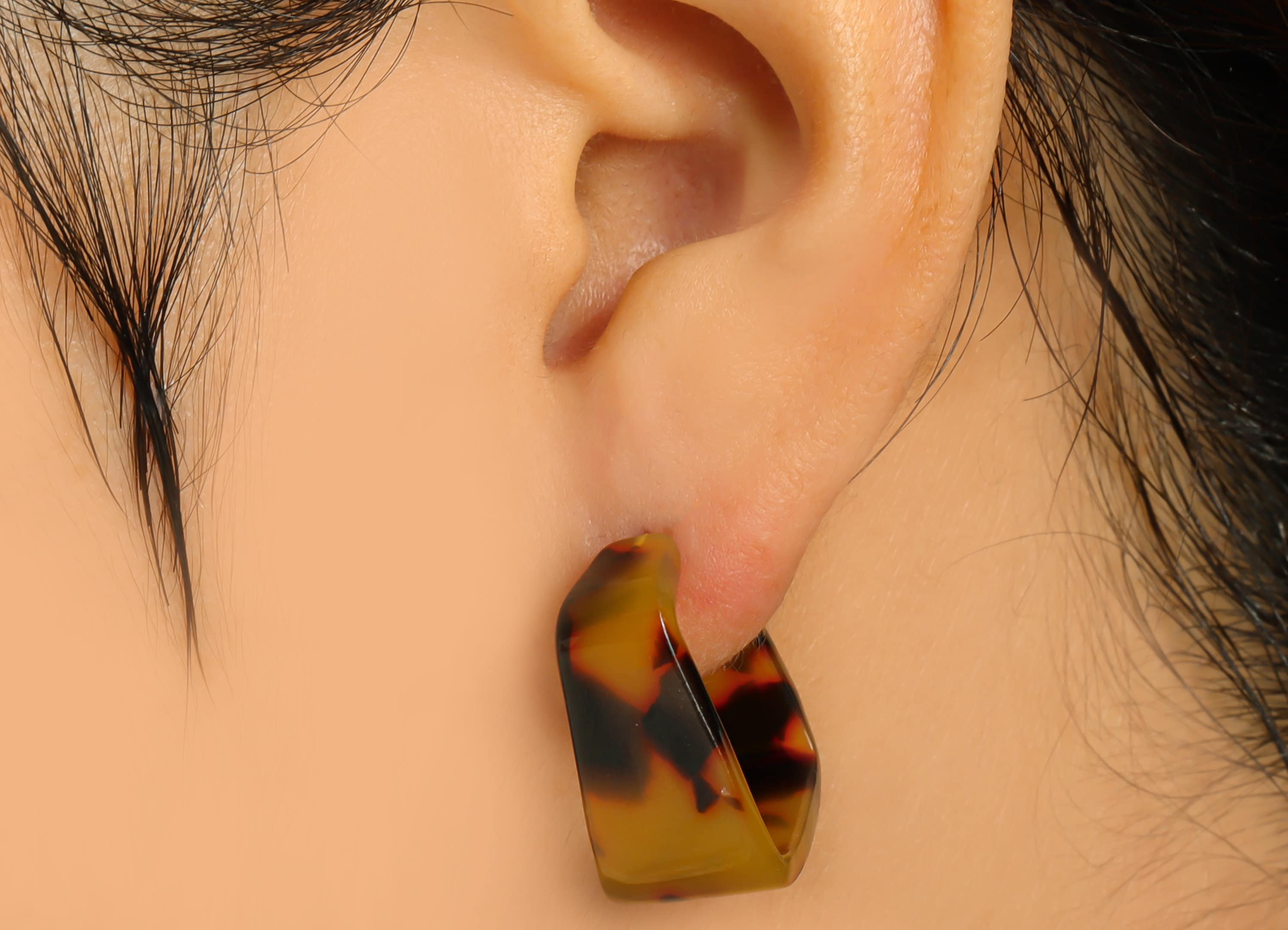 Acetate Hoop Earrings Stud - Acetate Wide Tortoise Shell Earring Earring - Square Earring Post - Color Code:496- 26x21x2.8mm - AC2617-A496 - DOMEDBAZAAR
