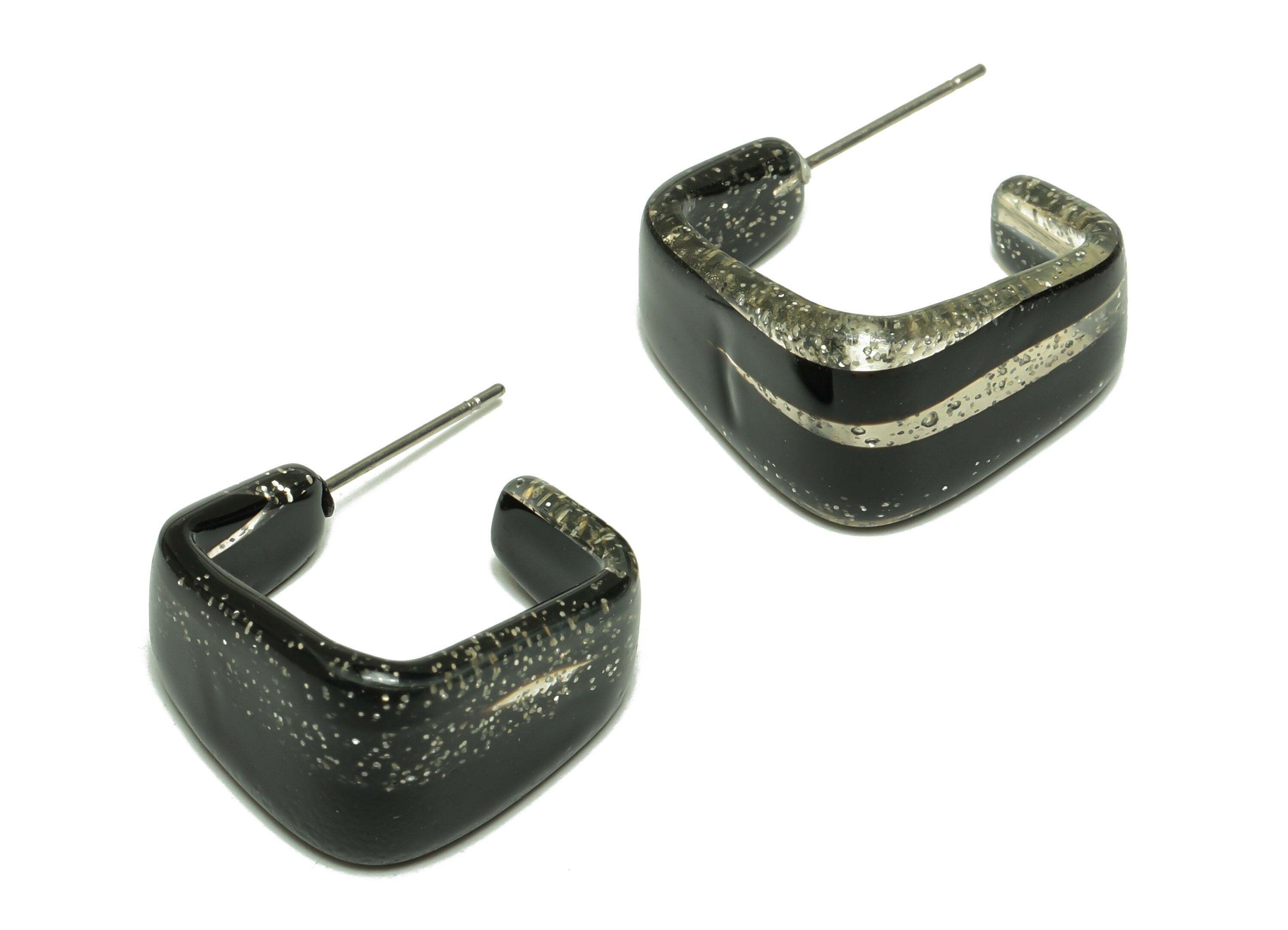 Acetate Hoop Earrings Stud - Acetate Wide Rainbow Earring - Square Earring Post - Color Code:567- 26x21x2.8mm - AC2617-A567 - DOMEDBAZAAR