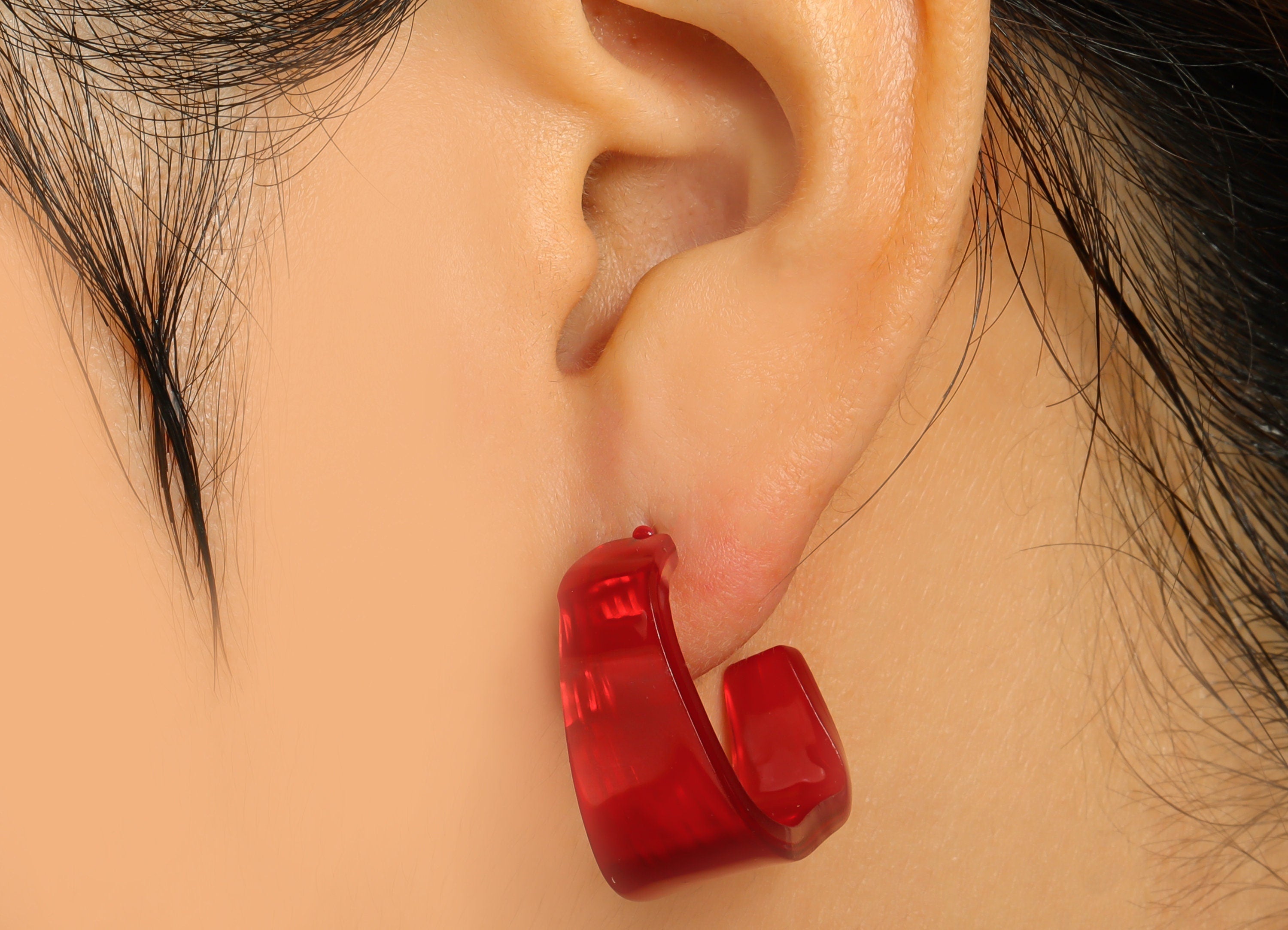 PVC Hoop Earrings Stud - PVC Wide Hoop Earring - Open Hoop Square Earring Post - Color Code:900- 26x21x2.8mm - AC2617-A900 - DOMEDBAZAAR