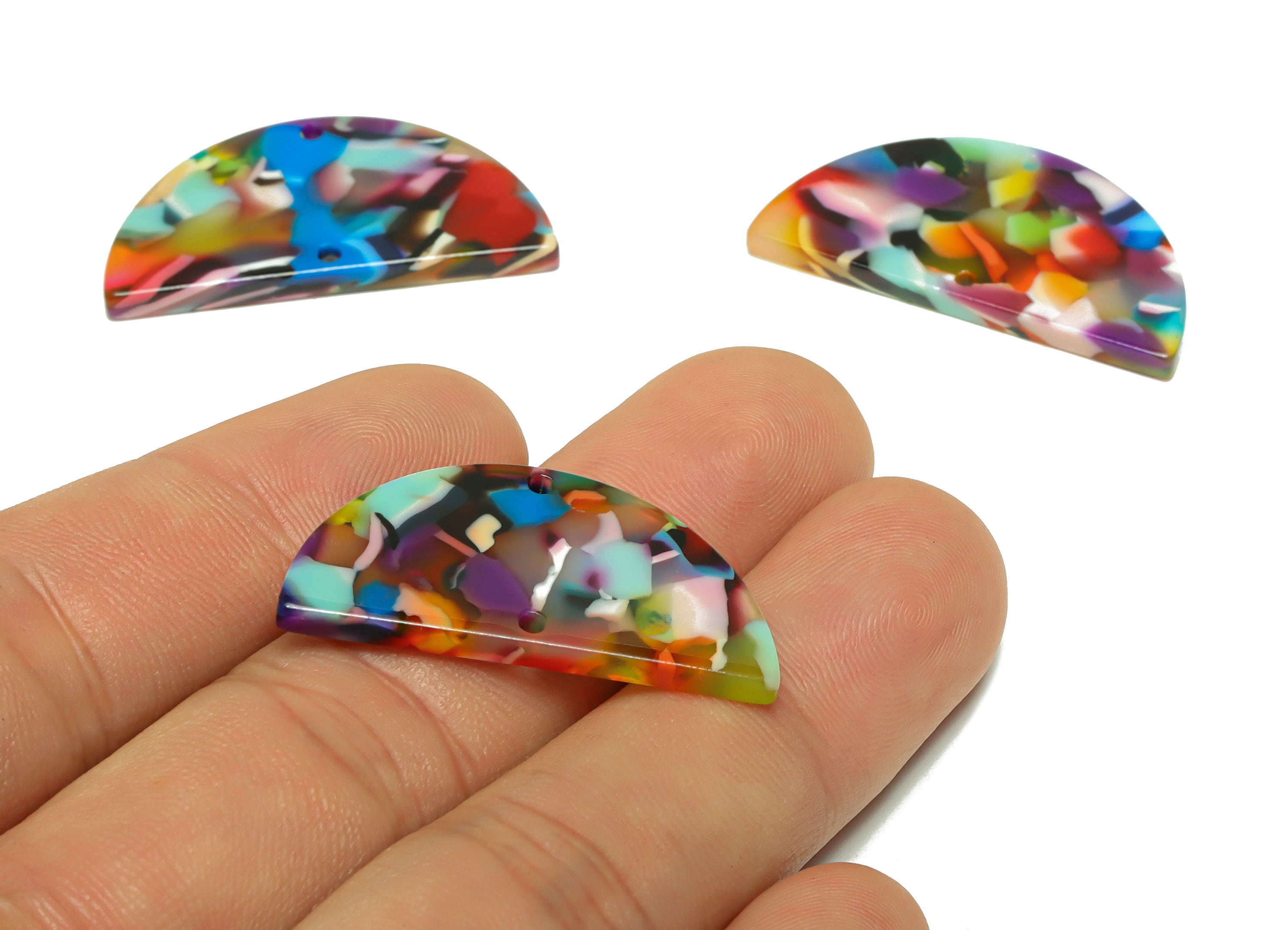 Acetate Semi Circle Connectors Charms - 2 Holes Half Moon Earrings - Rainbow Earring Findings - Color Code:A21- 33x16x2.77mm - AC2619-A21 - DOMEDBAZAAR