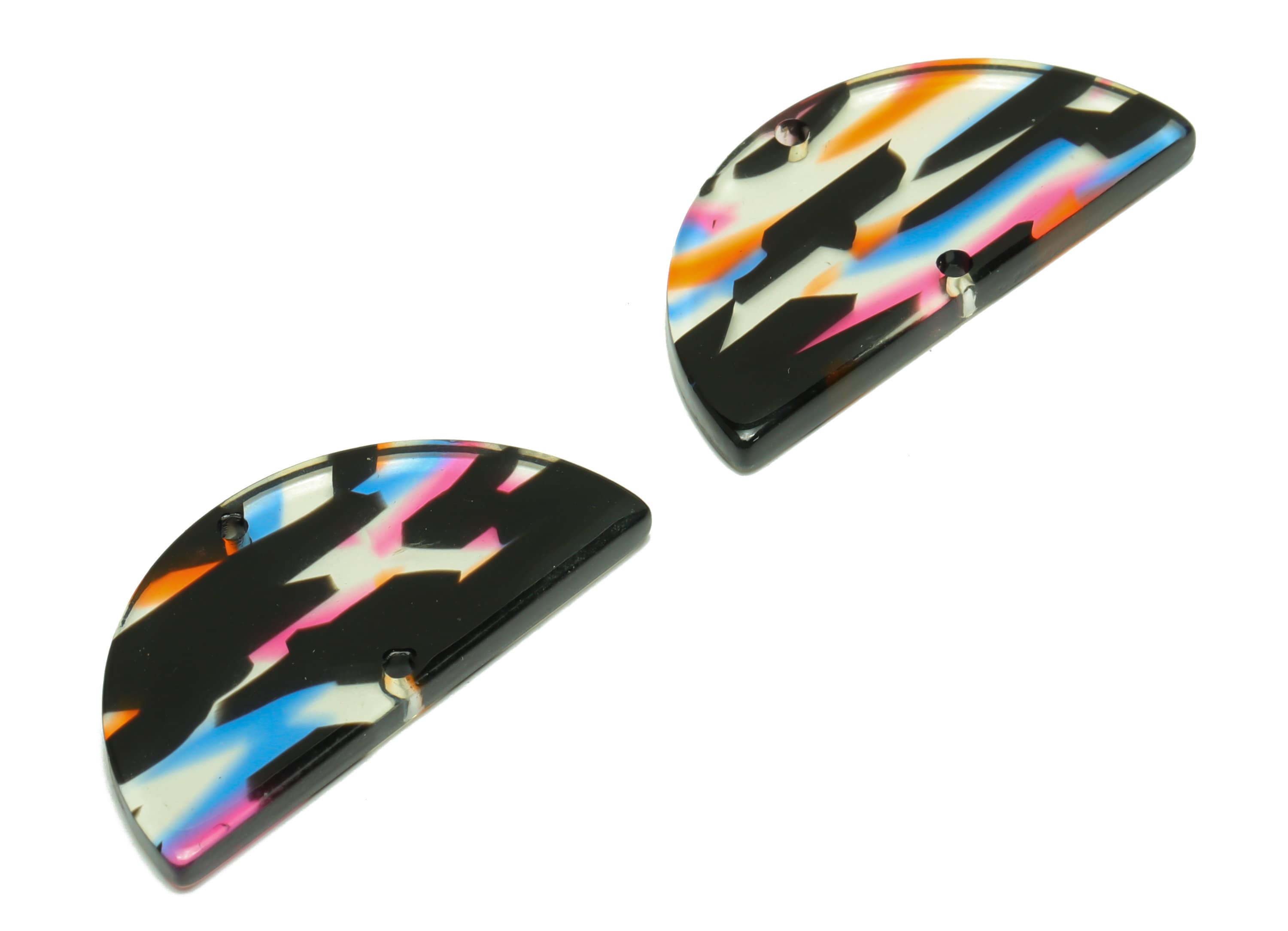 Acetate Semi Circle Connectors Charms - 2 Holes Half Moon Earrings - Acetate Transparent Rainbow - Color Code:A565 - 33x16x2mm - AC2619-A565 - DOMEDBAZAAR