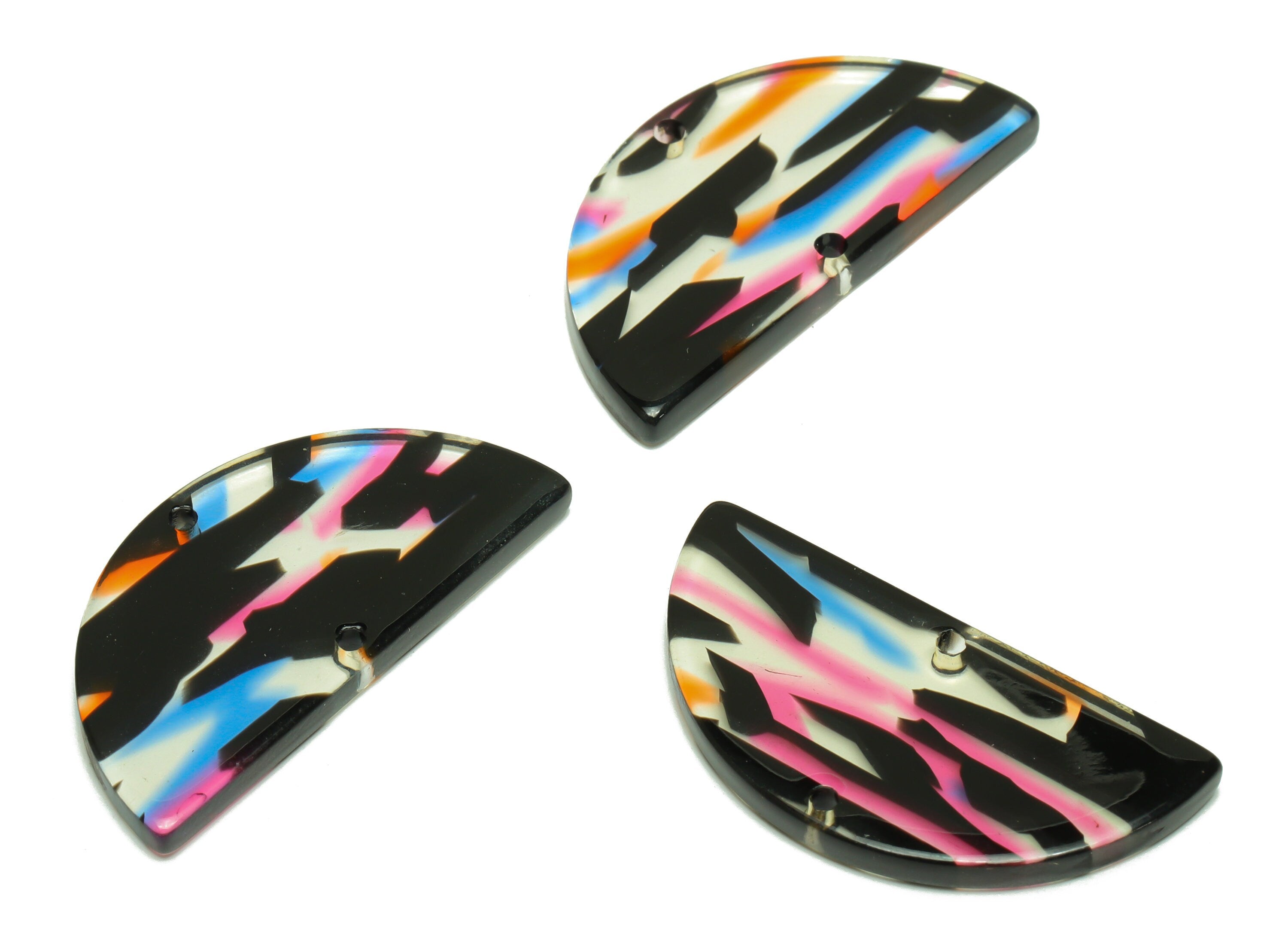 Acetate Semi Circle Connectors Charms - 2 Holes Half Moon Earrings - Acetate Transparent Rainbow - Color Code:A565 - 33x16x2mm - AC2619-A565 - DOMEDBAZAAR