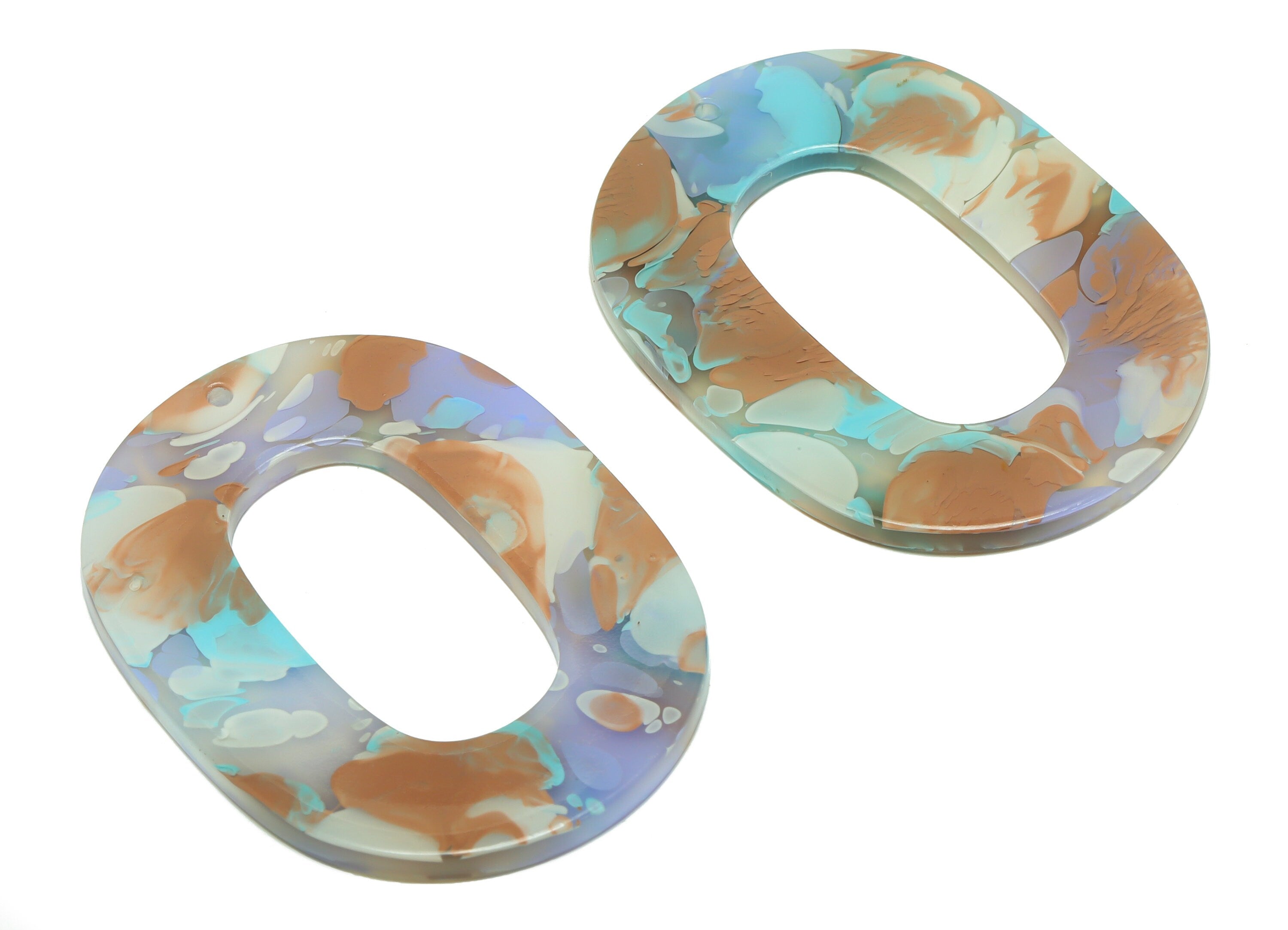 Acrylic Oval Charms - Oval Earrings and Pendant - Geometry Marbling Pattern Oval Earring - Color Code:A584 - 47x34x2mm - AC2618-A584 - DOMEDBAZAAR