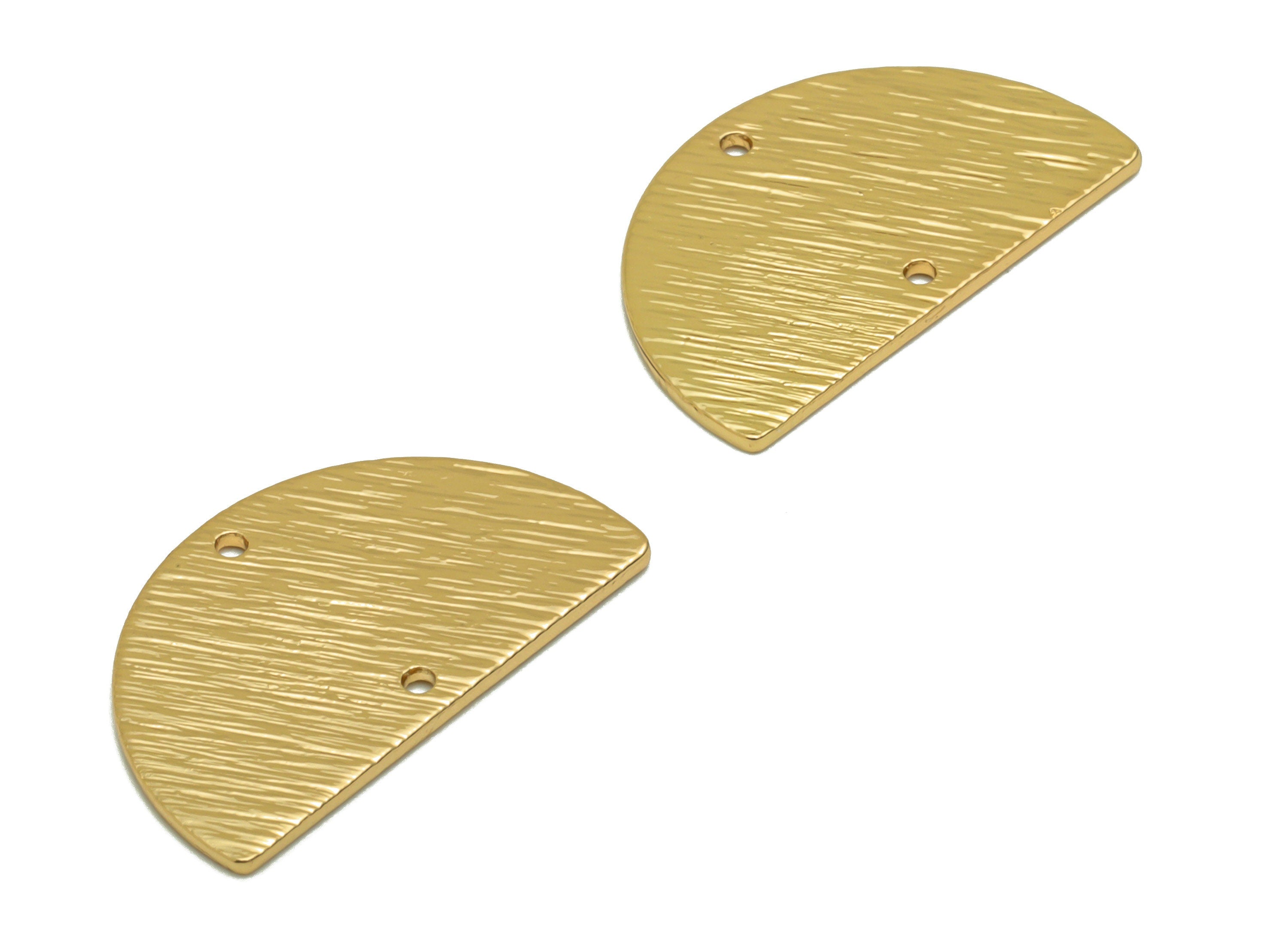 Brass Textured Connector - Textured Half Round Brass Pendant - Brass Connectors With 2 Holes - KC Gold Tone Plated - 21x13x0.85mm - PP2008G - DOMEDBAZAAR
